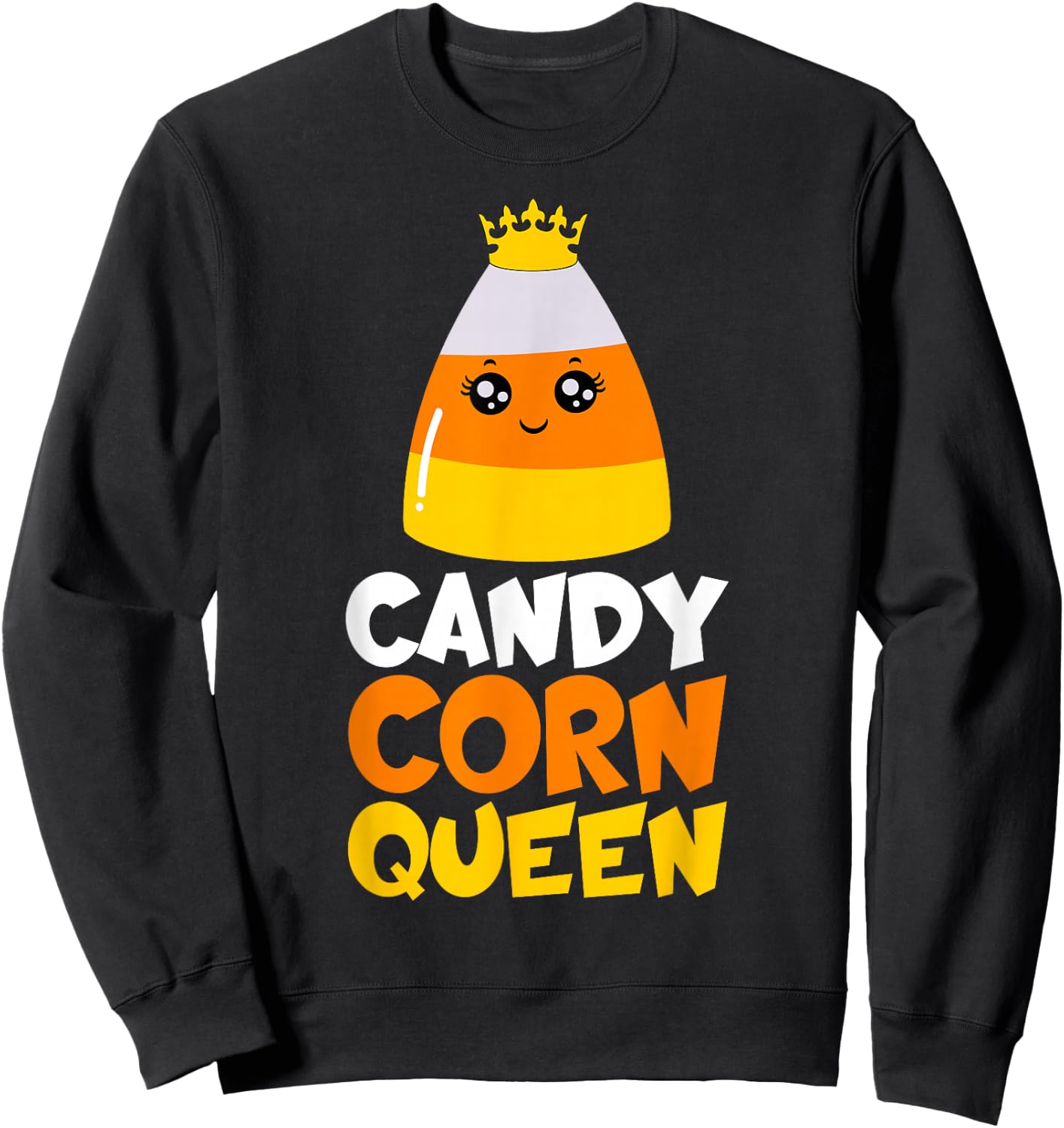 Candy Corn Queen Costume Halloween Cute Kawaii Crown Girls Sweatshirt - Sweatshirt | Black