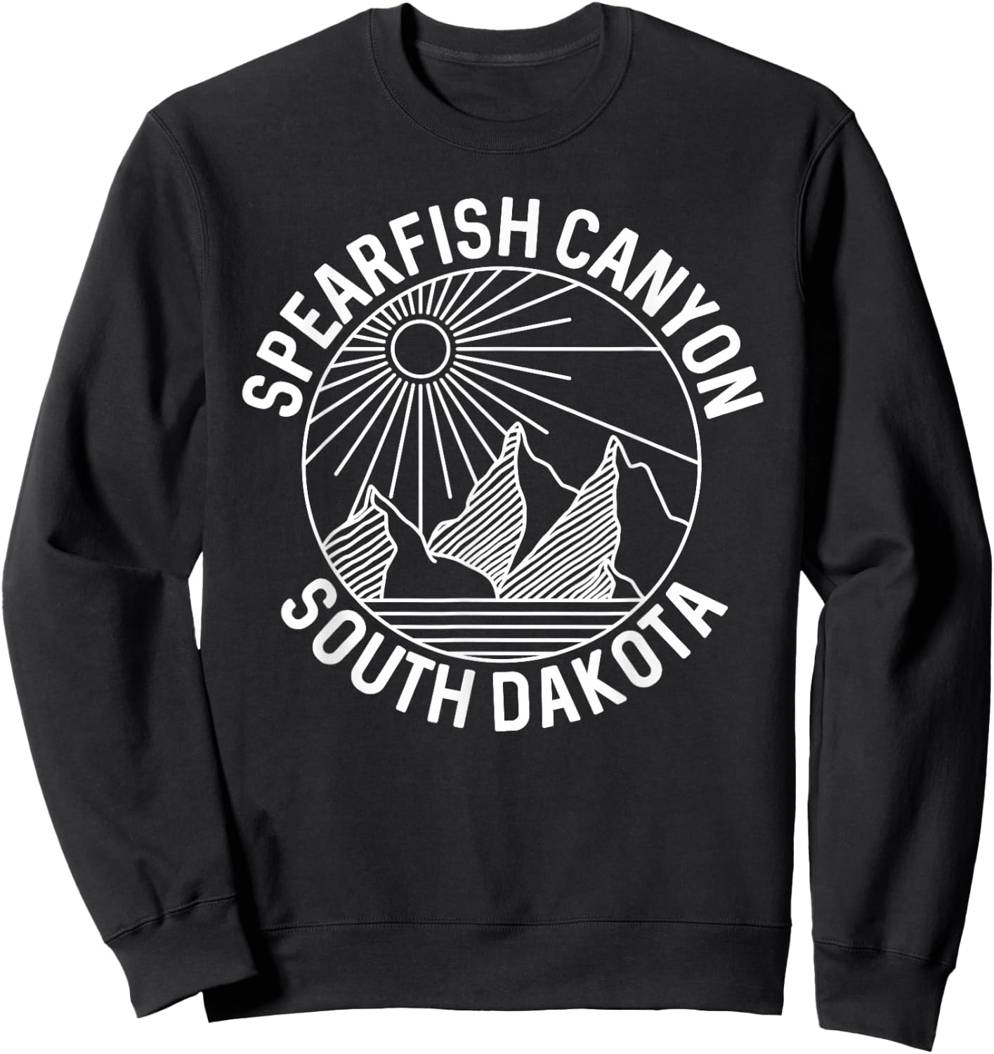 Spearfish Canyon South Dakota Mountain Line Art Sweatshirt - Sweatshirt | Black