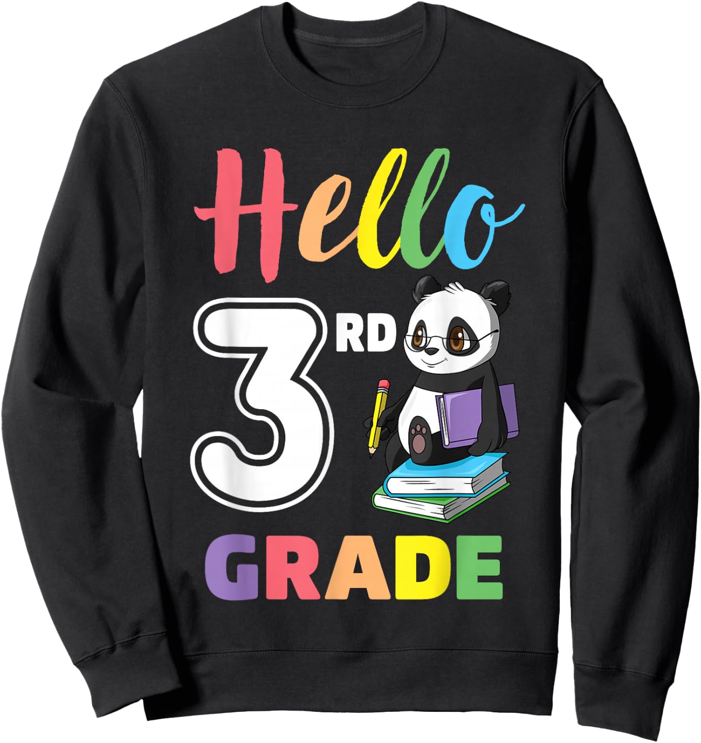 First Day of School Panda Hello 3rd Third Grade Kids Sweatshirt - Sweatshirt | Black