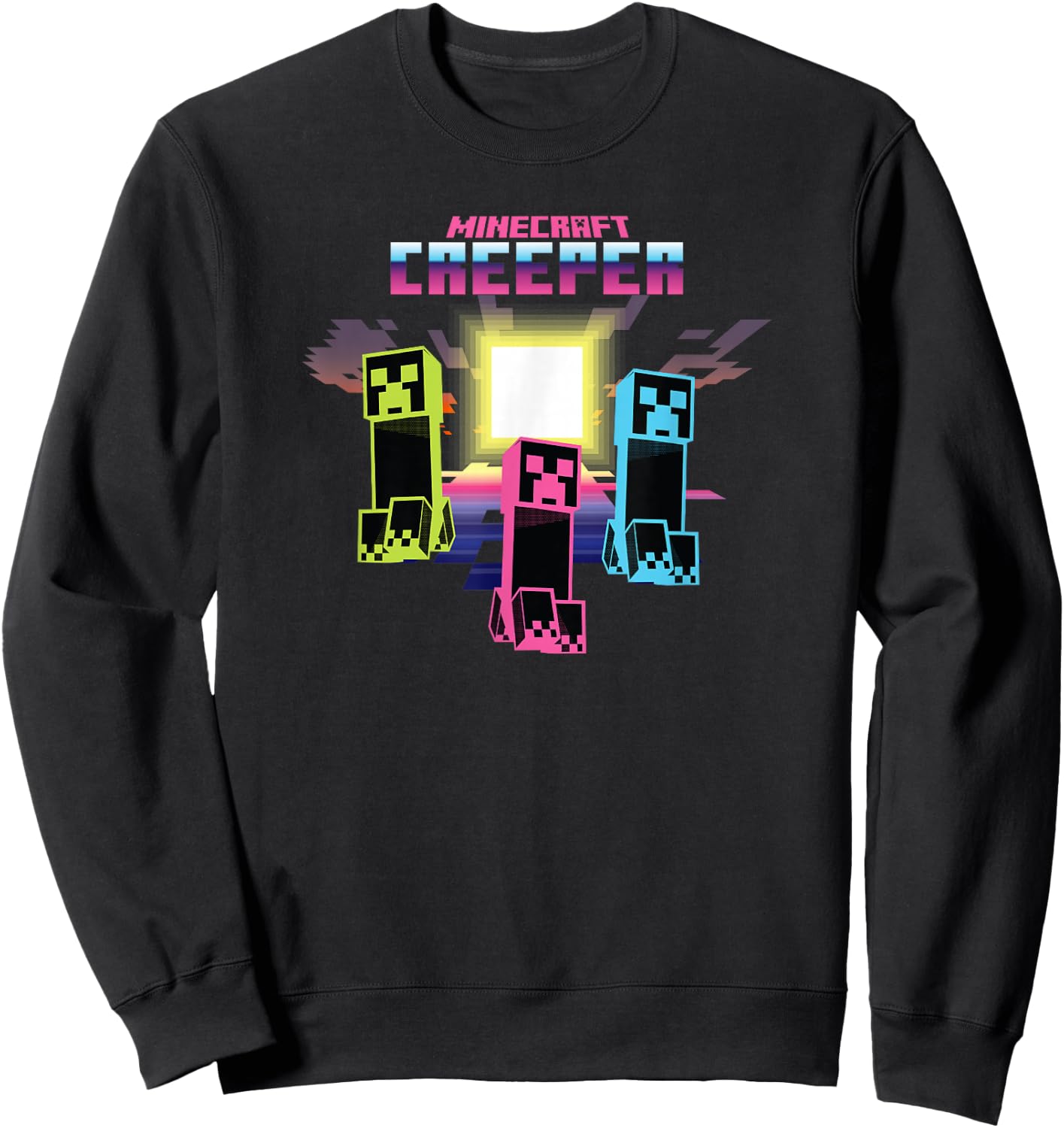 Minecraft Creeper Bright Neon Poster Sweatshirt - Sweatshirt | Black