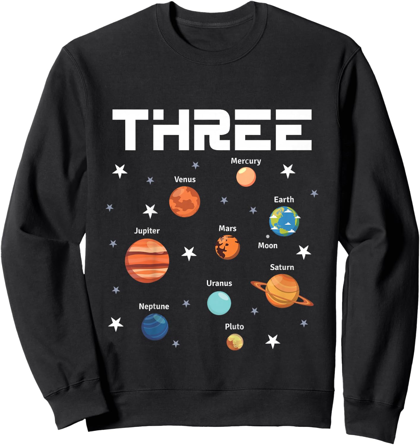 3 Year Old Outer Space Birthday Party Solar Planets 3rd Gift Sweatshirt - Sweatshirt | Black