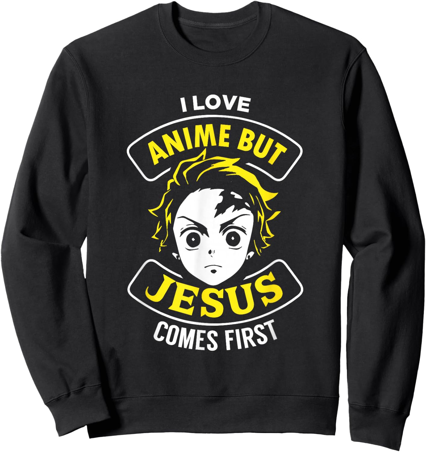 I Love Anime But Jesus Comes First - Christian Japan Yellow Sweatshirt - Sweatshirt | Black
