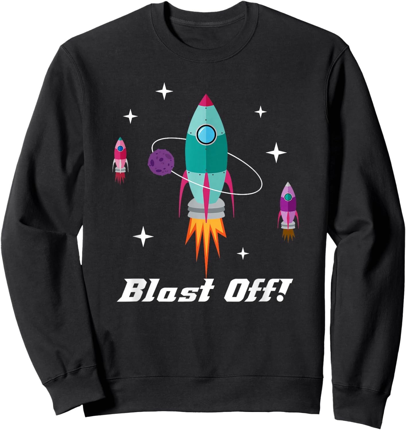Blast Off Outer Space Rocketship Shirt Sweatshirt - Sweatshirt | Black