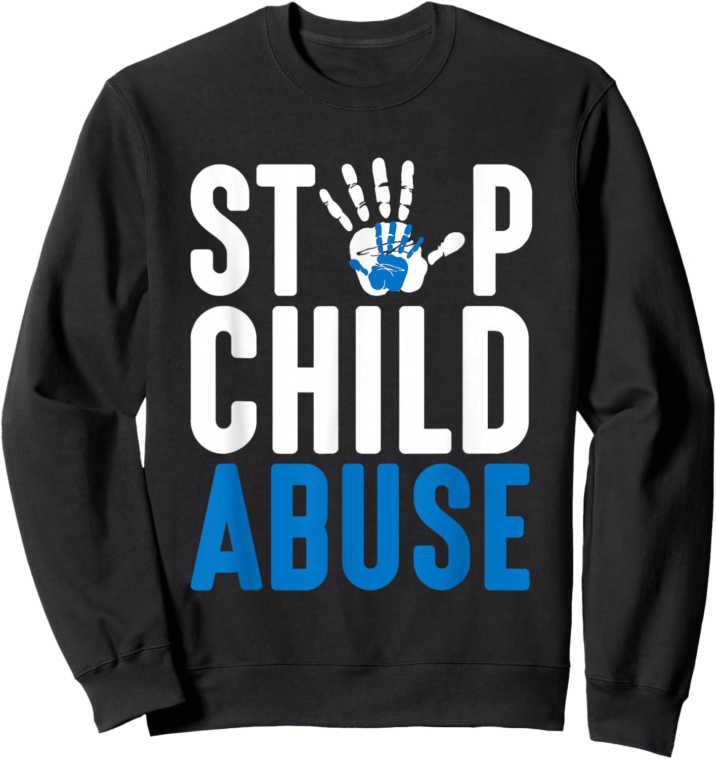 Blue Ribbon Stop Child Misuse Prevention Month Awareness Sweatshirt - Sweatshirt | Black