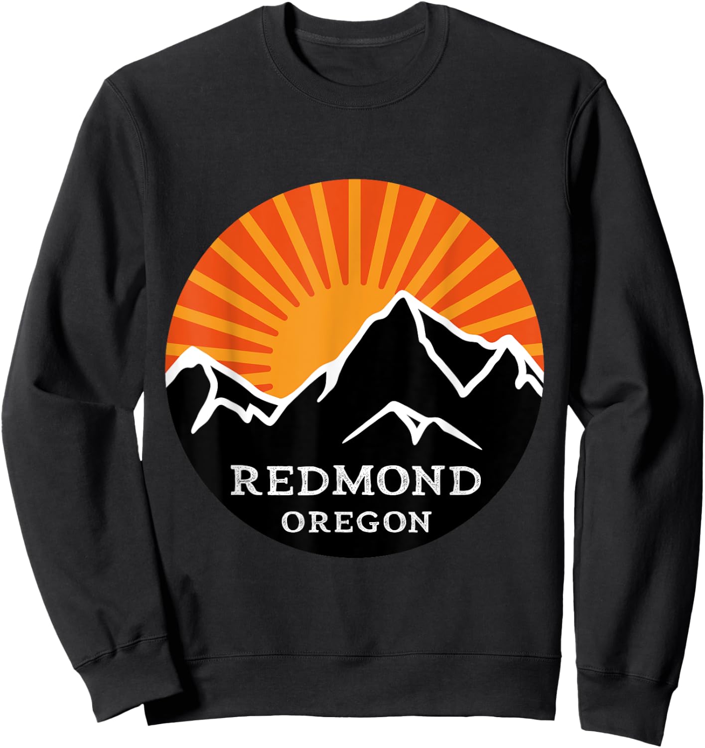 Redmond Oregon Retro Sunset Mountains Vintage Sun Vacation Sweatshirt - Sweatshirt | Black