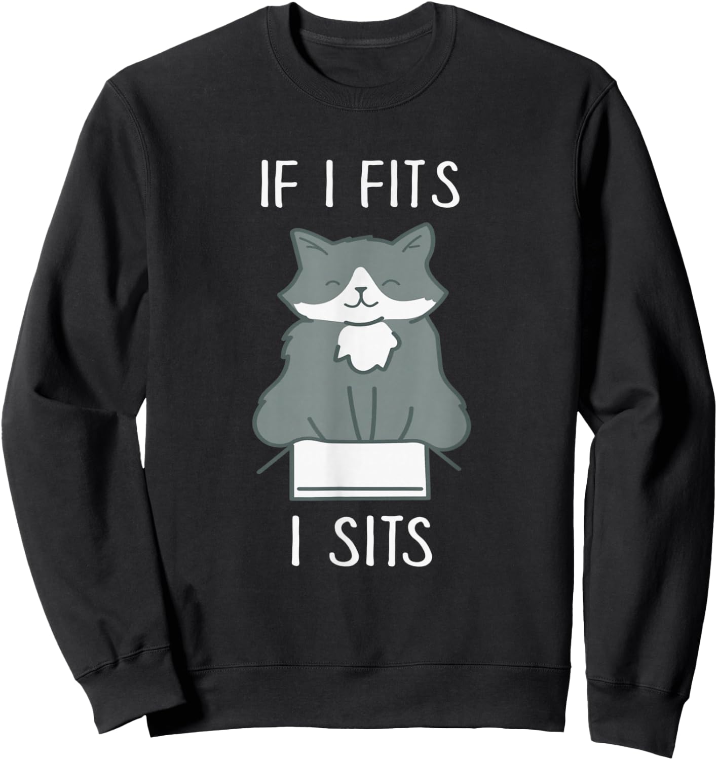 If I Fits I Sits - Funny Cat in Box Memes - Cat Lover Sweatshirt - Sweatshirt | Black
