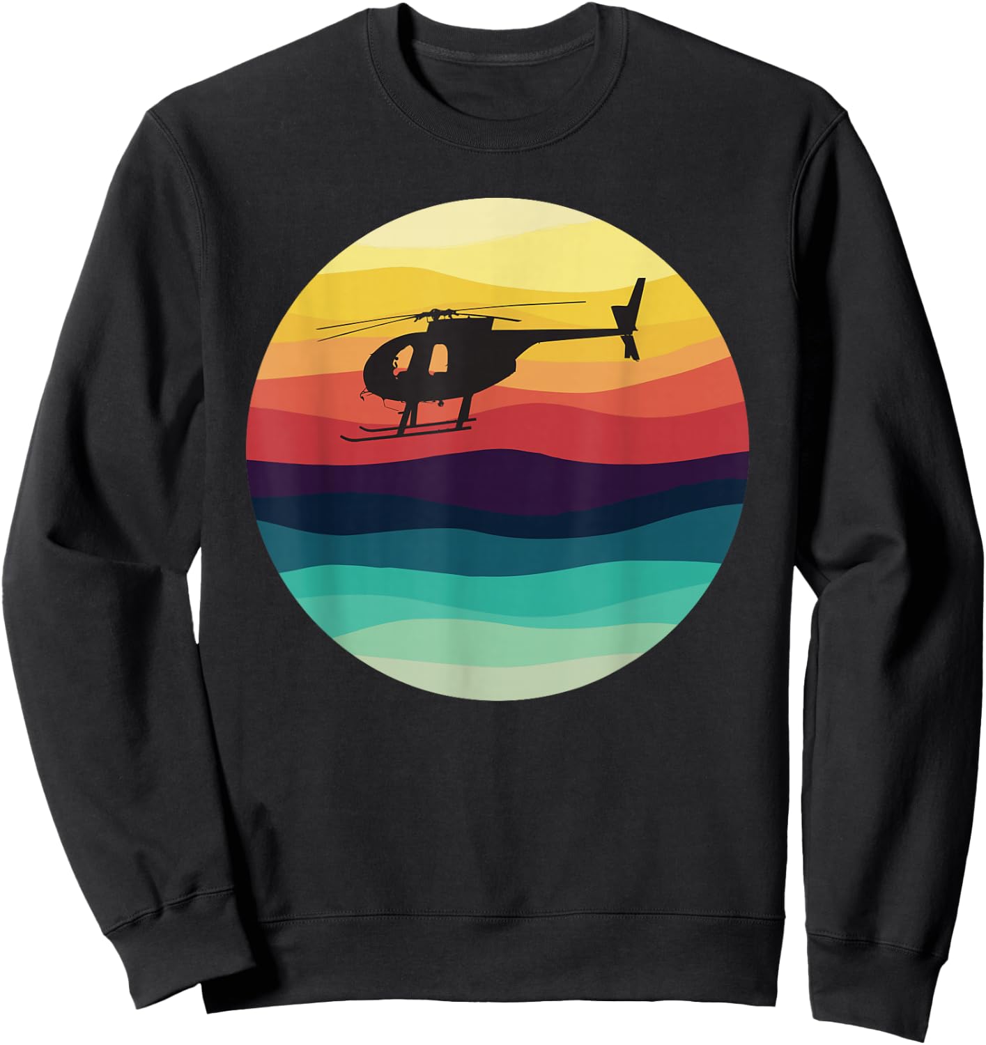 Retro Helicopter Silhouette MD 500 Sunset Pilot Sweatshirt - Sweatshirt | Black