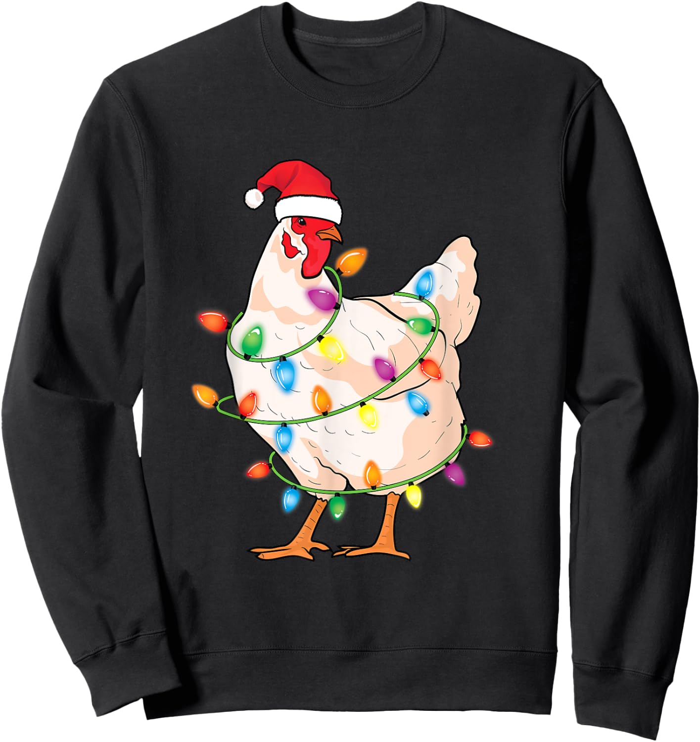 Chicken Christmas Tree with Santa Hat Farmer Funny Chicken Sweatshirt - Sweatshirt | Black