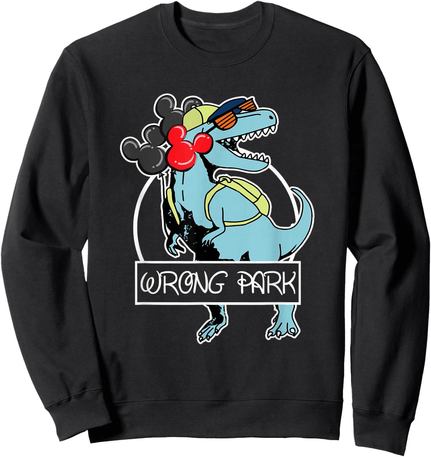Wrong Park Dinosaur Funny Glasses Sweatshirt - Sweatshirt | Black