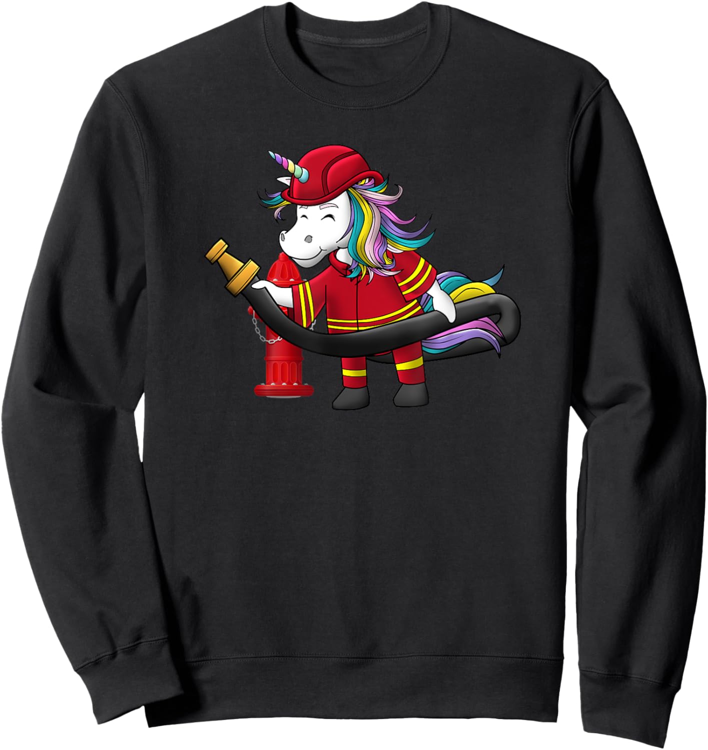 Unicorn Firefighter Fireman Birthday Party Funny Girl Love Sweatshirt - Sweatshirt | Black