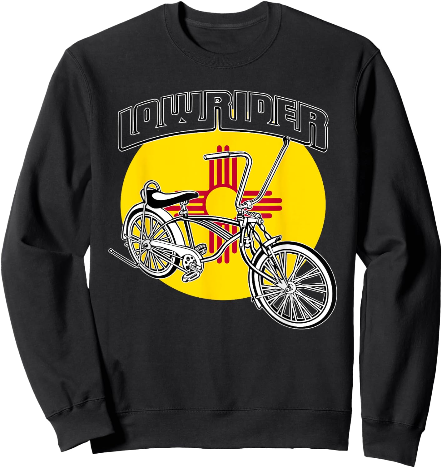 Low Rider Bicycle Chicano New Mexico Flag Lowrider Bike Sweatshirt - Sweatshirt | Black