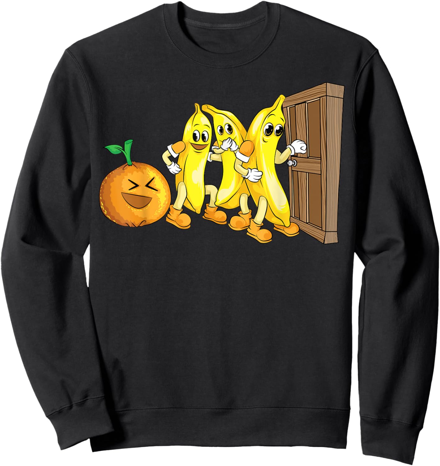 Funny Knock Knock 3 Bananas And Orange Cool Fruit Joke Gift Sweatshirt - Sweatshirt | Black