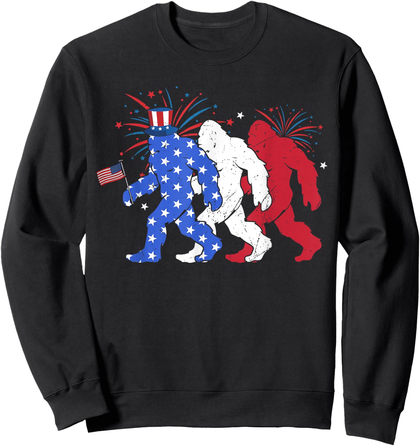 Bigfoot Sasquatch American Flag Patriotic Fourth of July Men Sweatshirt - Sweatshirt | Black