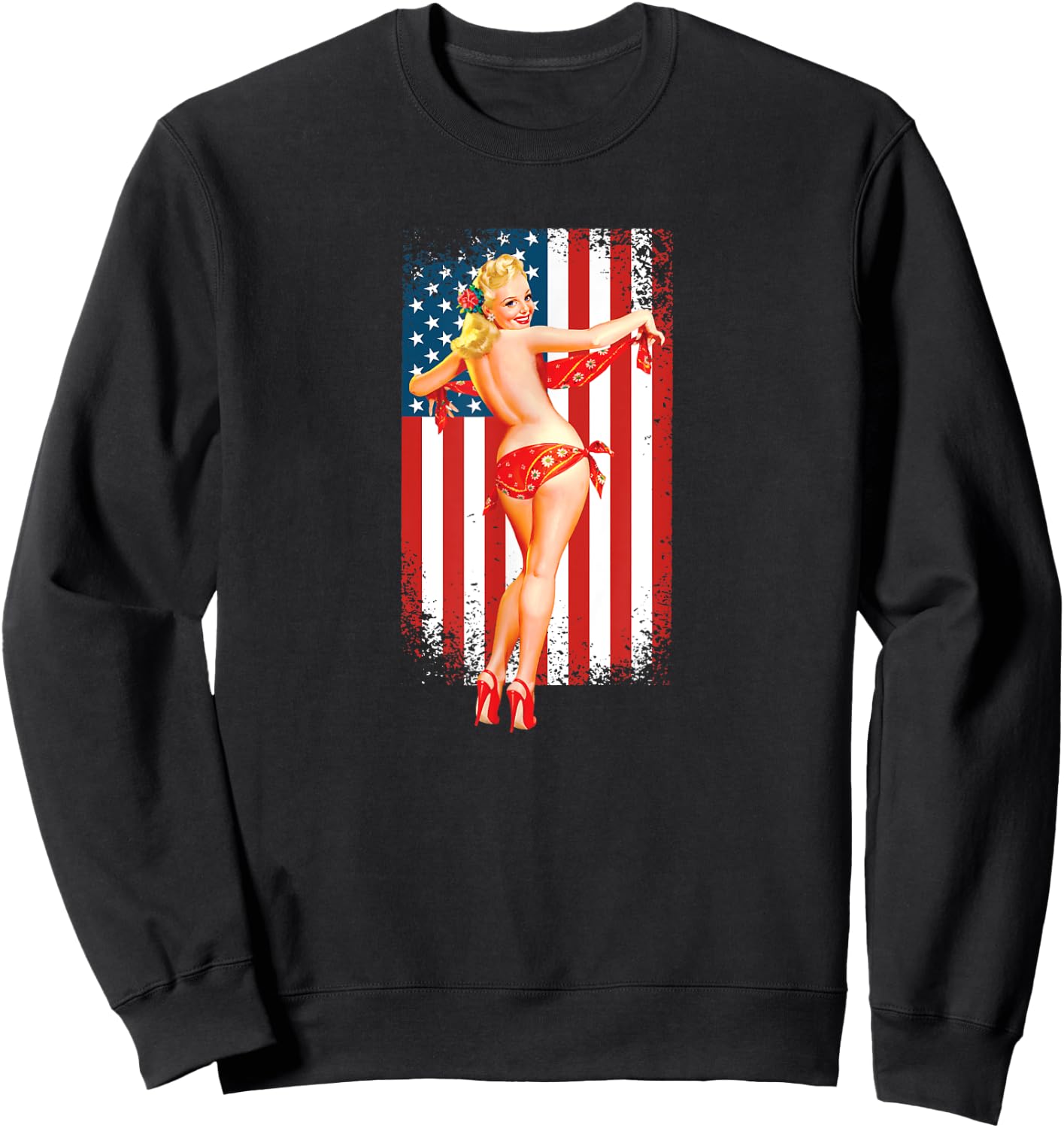 Patriotic Vintage Sexy Pinup Girl Sweatshirt - Sweatshirt | Black
