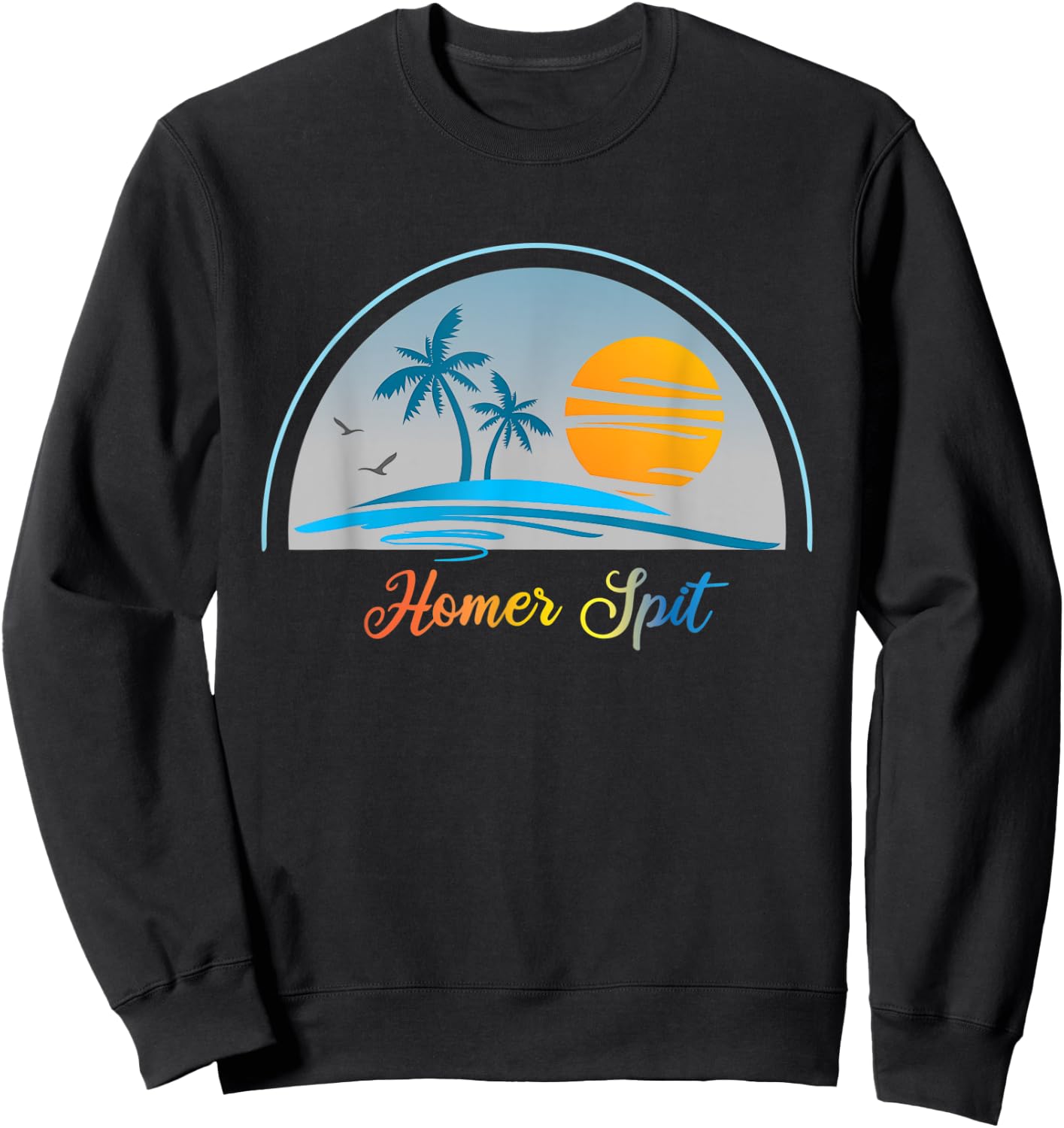 Homer Spit AK Alaska Souvenir Palm Tree Surfer Graphic Sweatshirt - Sweatshirt | Black