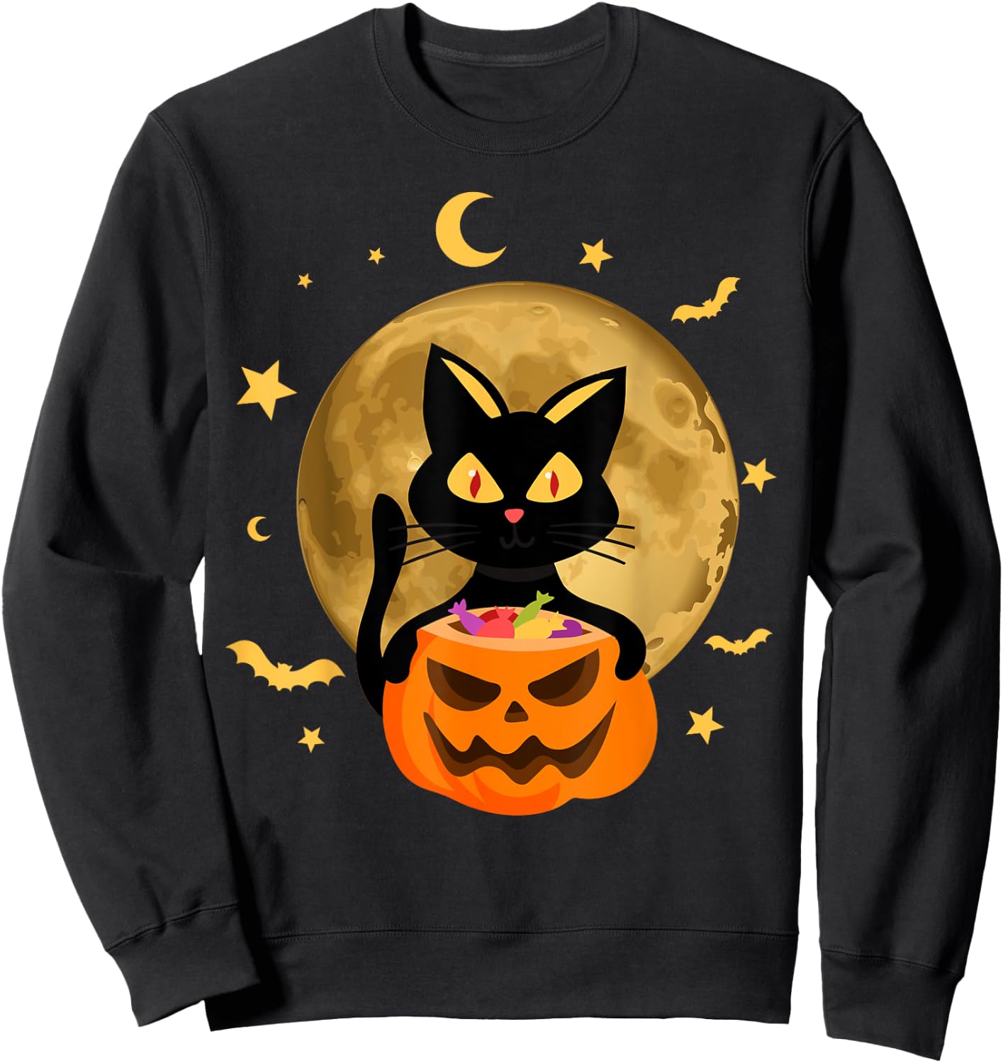 Halloween Black Cat Scary Pumpkin On the Moon Men Women Kids Sweatshirt - Sweatshirt | Black