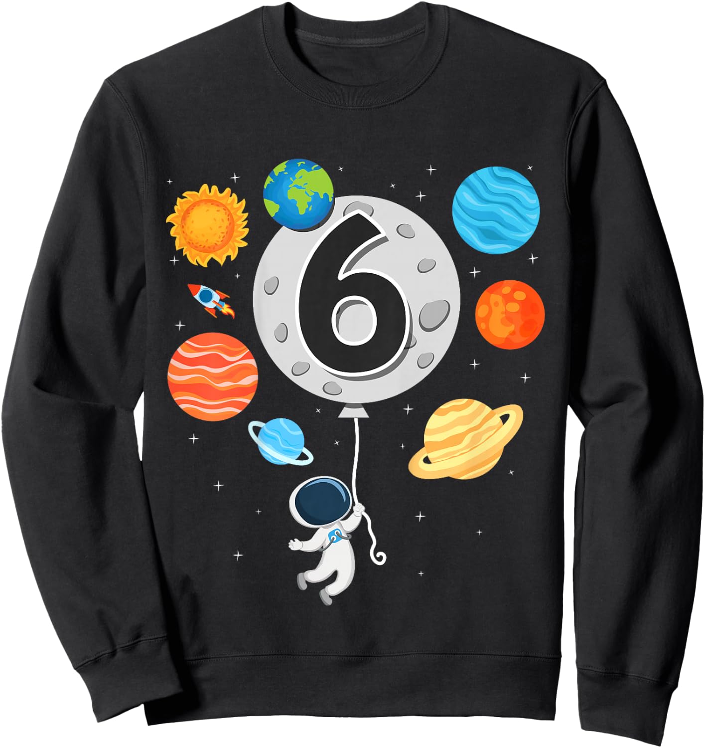 Kids 6th Birthday Astronaut Balloon Planet 6 Year Old Boy Sweatshirt - Sweatshirt | Black