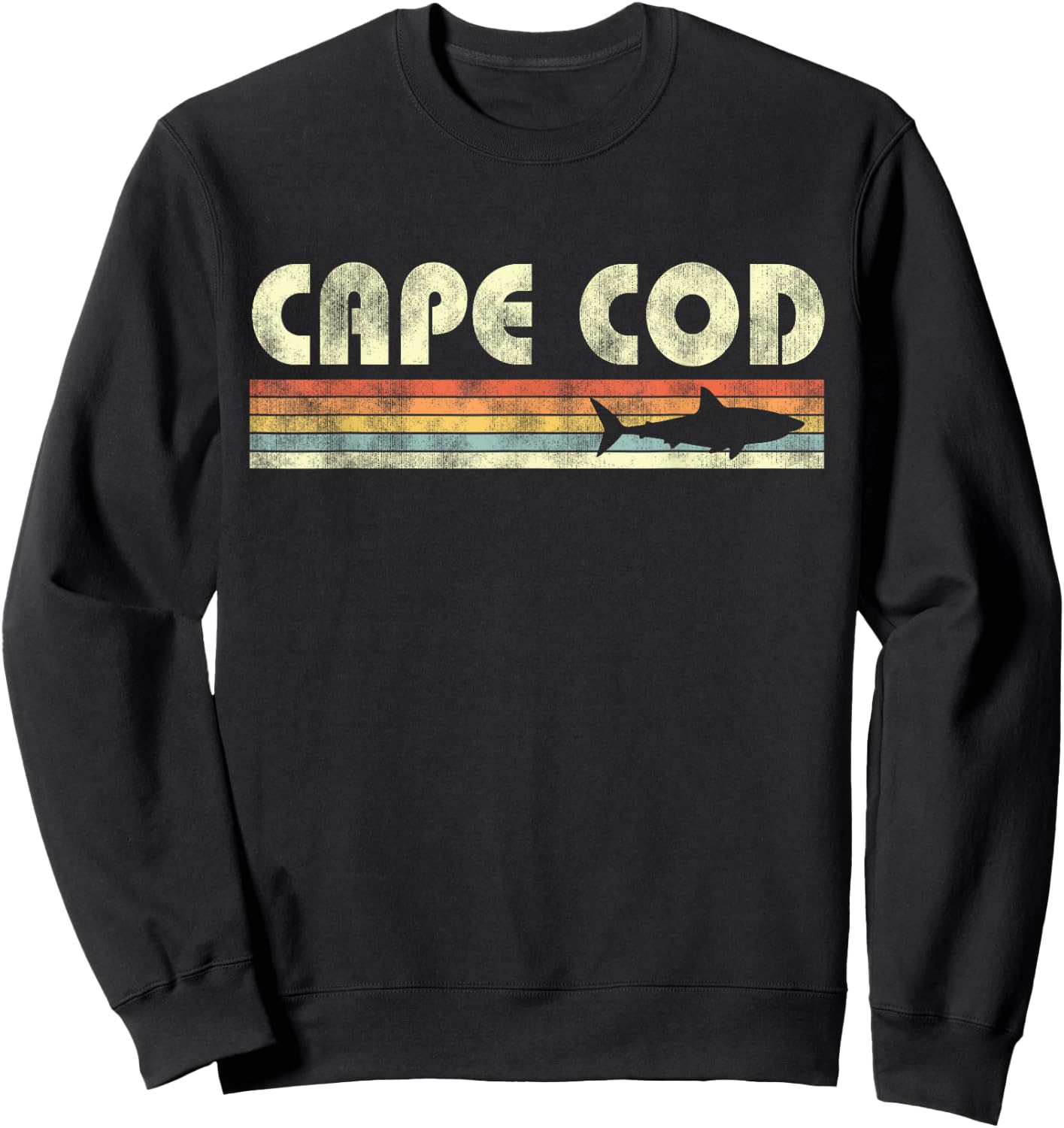 Vintage Cape Cod Shark Retro Throwback Boys Girls Souvenir Sweatshirt - Sweatshirt | Black