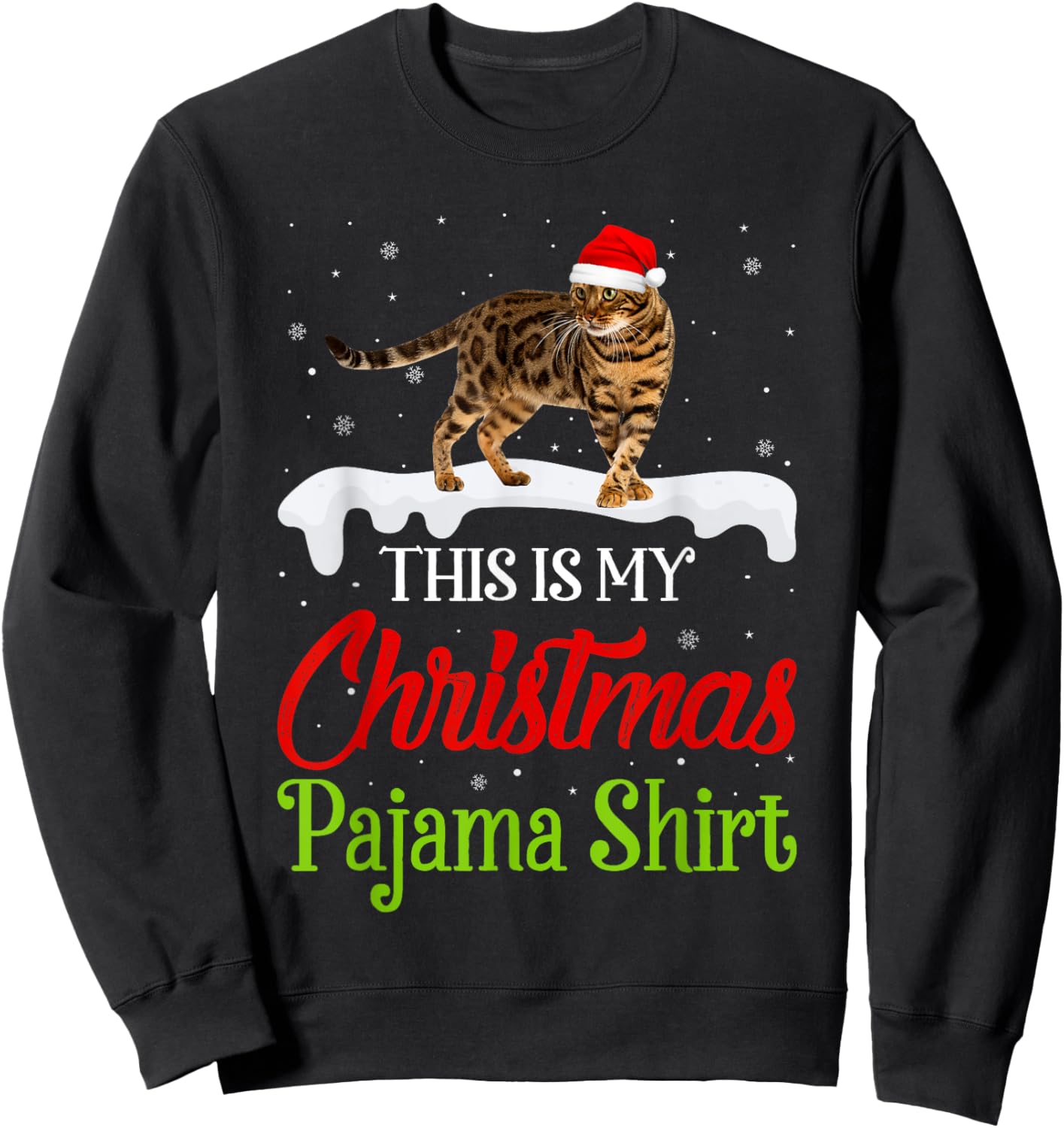 This Is My Christmas Pajama Shirt Bengal Cat Sweatshirt - Sweatshirt | Black