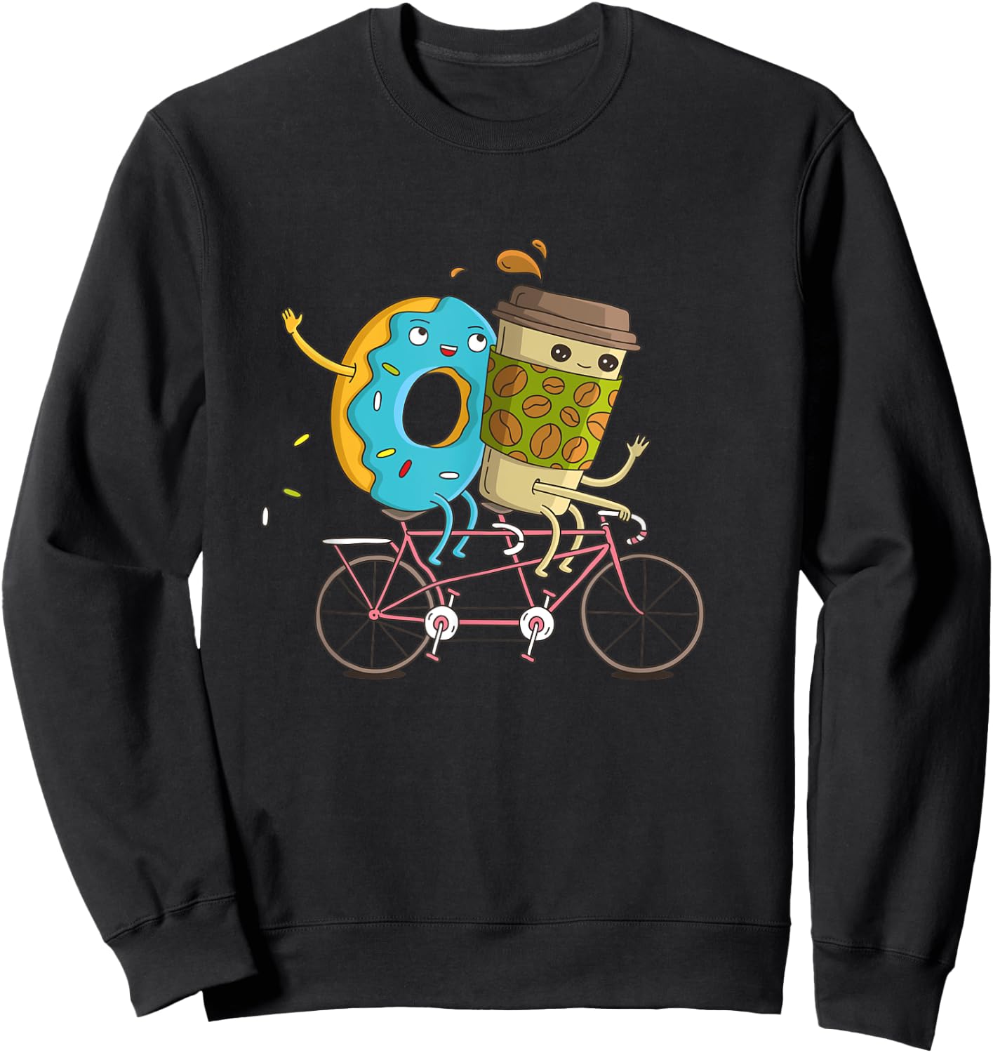 Coffee And Donut Riding Bicycle Sweatshirt - Sweatshirt | Black