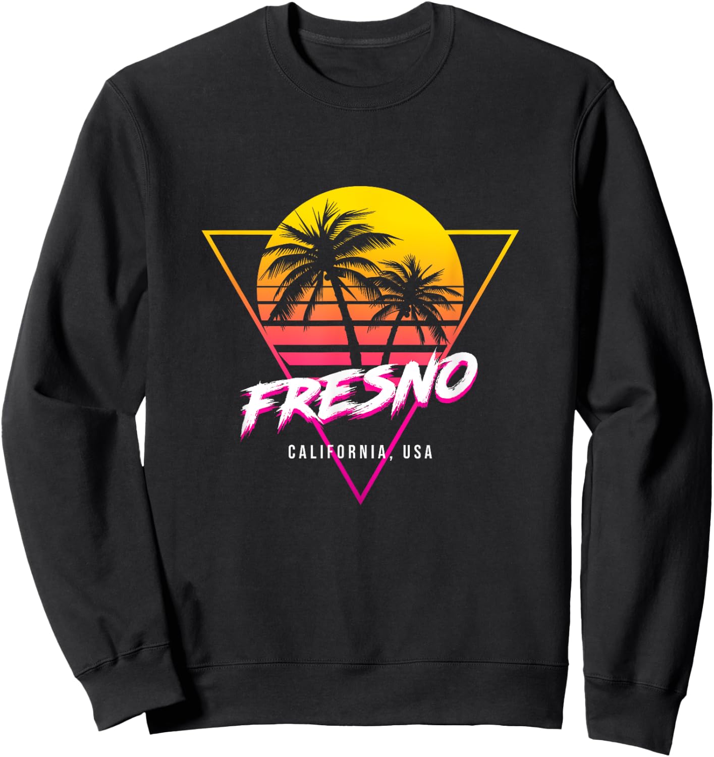 Fresno California Palm Trees USA Surfing Retro Sun Sweatshirt - Sweatshirt | Black
