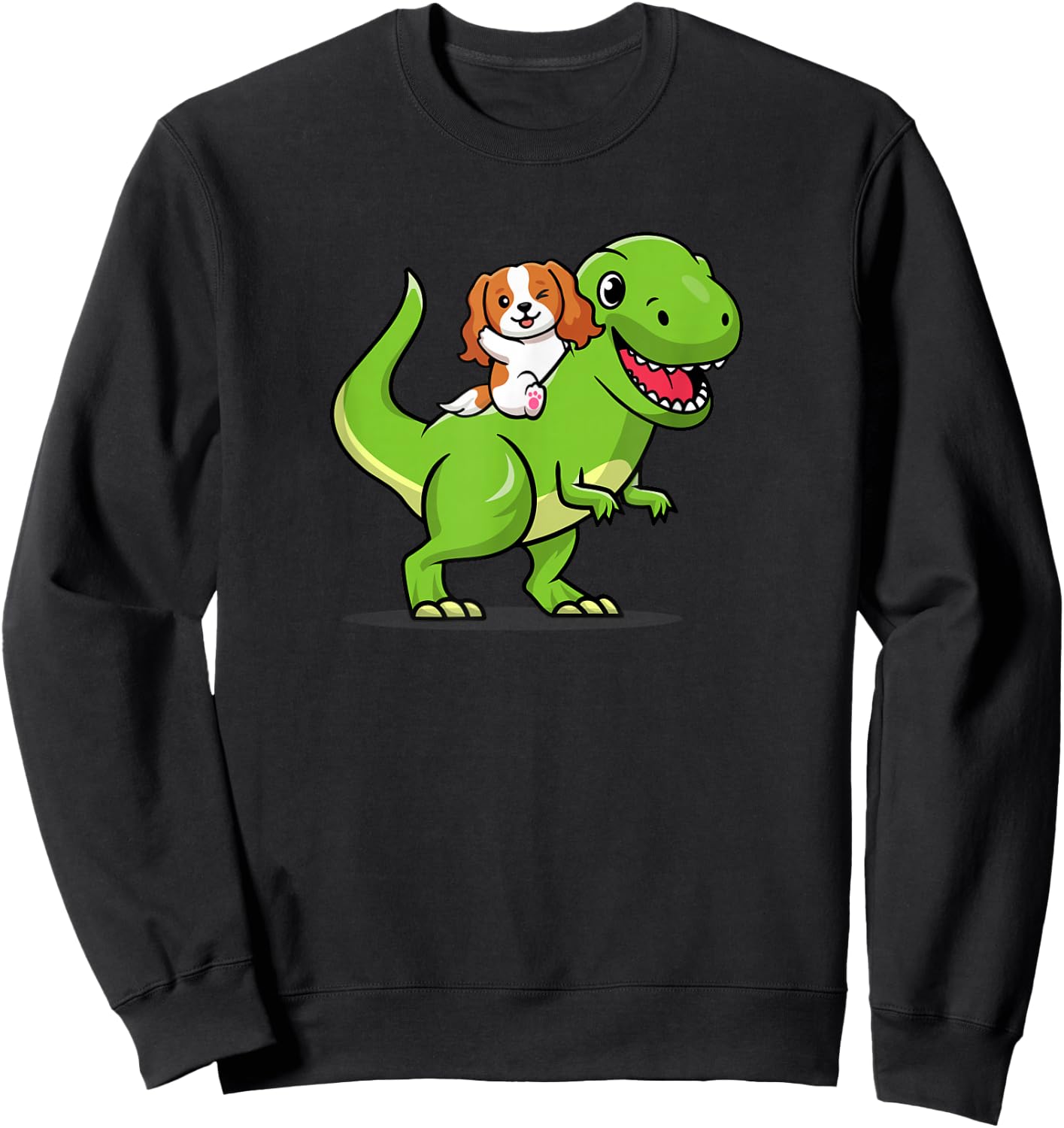 Kawaii Kids Boys Dino Dinosaur Cavalier King Charles Spaniel Sweatshirt - Sweatshirt | Black