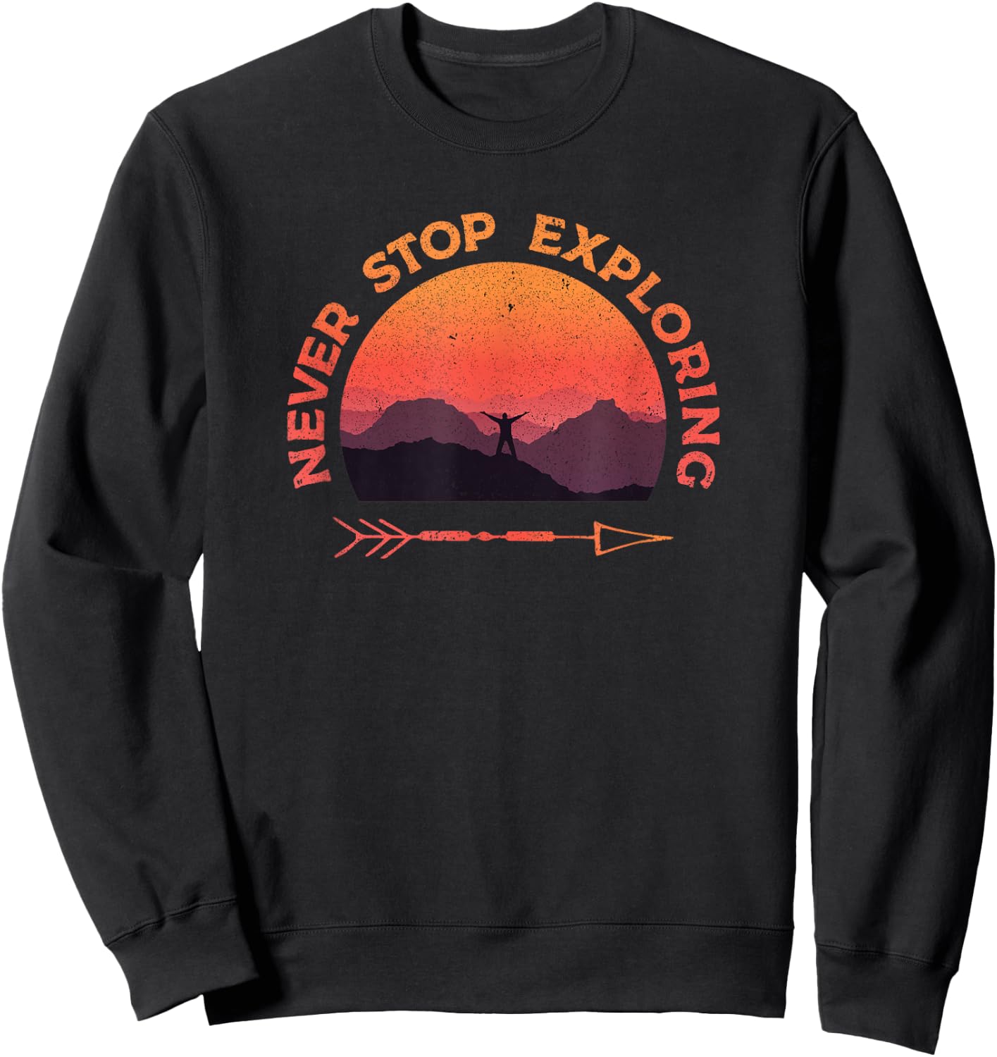 Never Stop Exploring Hiking Outdoor Retro Vintage Graphic Sweatshirt - Sweatshirt | Black
