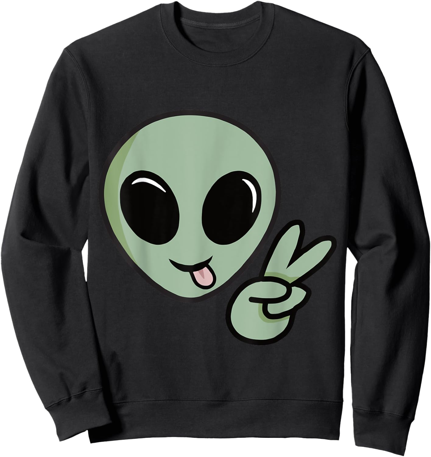 Cute Alien Peace Sign Sweatshirt - Sweatshirt | Black