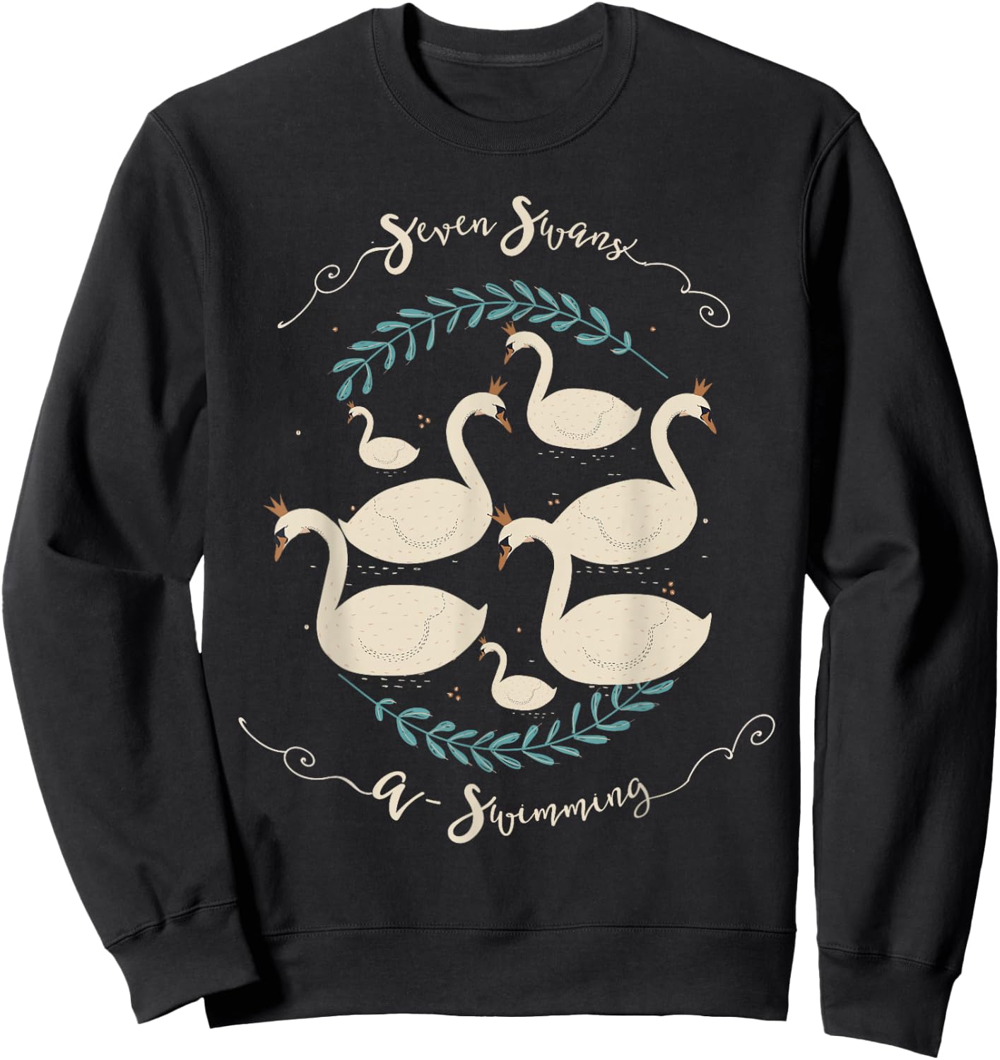 Seven Swans Swimming The 12 Christmas Days Song Rhyme Sweatshirt - Sweatshirt | Black