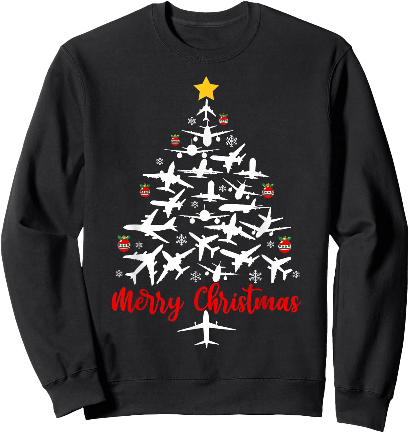 Airplane Christmas Tree Merry Christmas Men Women Kids Sweatshirt - Sweatshirt | Black