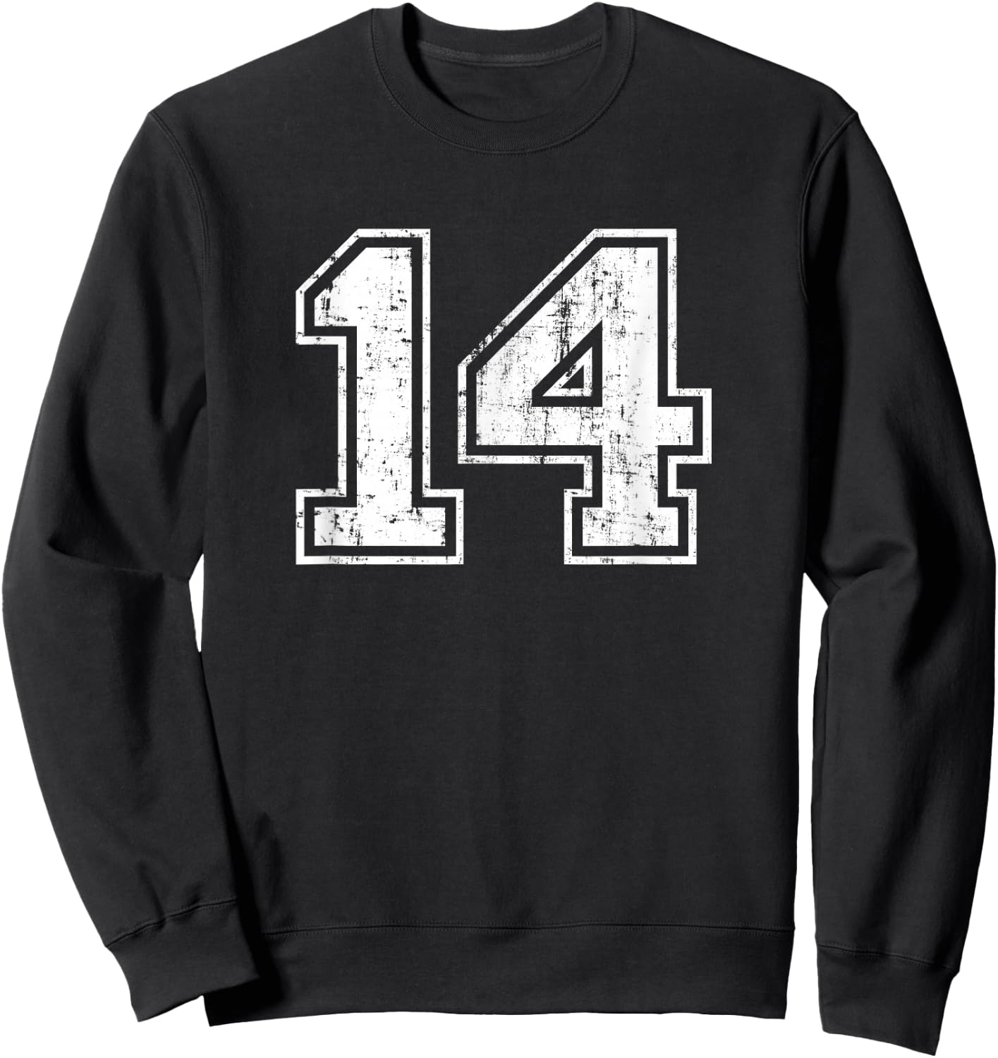 Number 14 Fourteen Distressed Vintage Sports Team Training Sweatshirt - Sweatshirt | Black