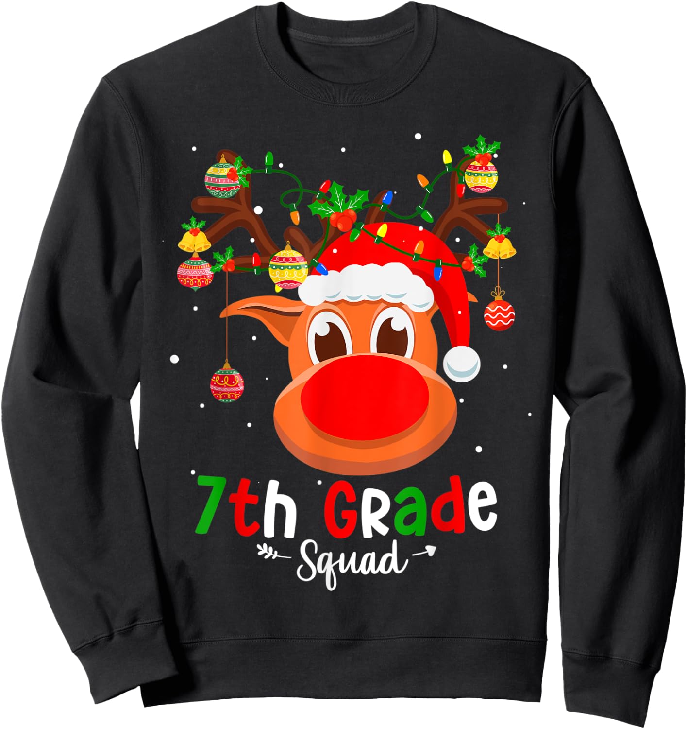 7th Grade Squad Plaid Reindeer Santa Hat Teacher Christmas Men Women Kids Sweatshirt - Sweatshirt | Black