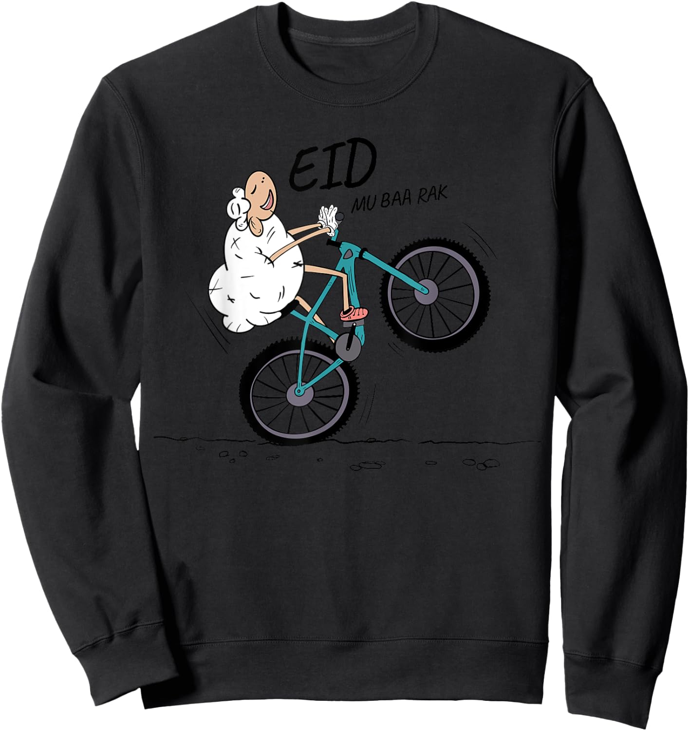 Eid Al Adha Eid Mubarak Funny sheep riding a bike Sweatshirt - Sweatshirt | Black