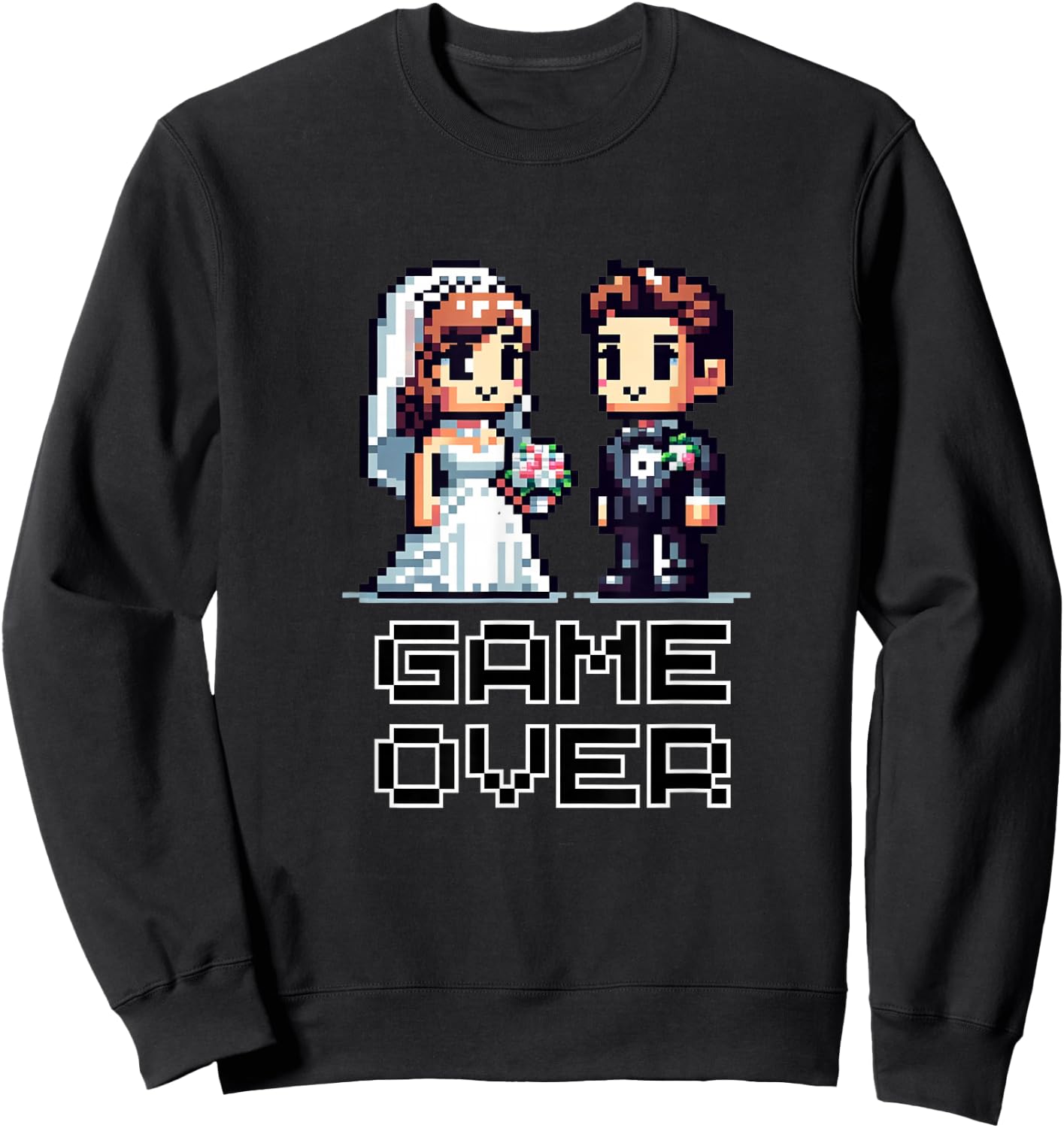 Funny Groom Bride Wedding Bachelor Party Retro Pixel Art Sweatshirt - Sweatshirt | Black