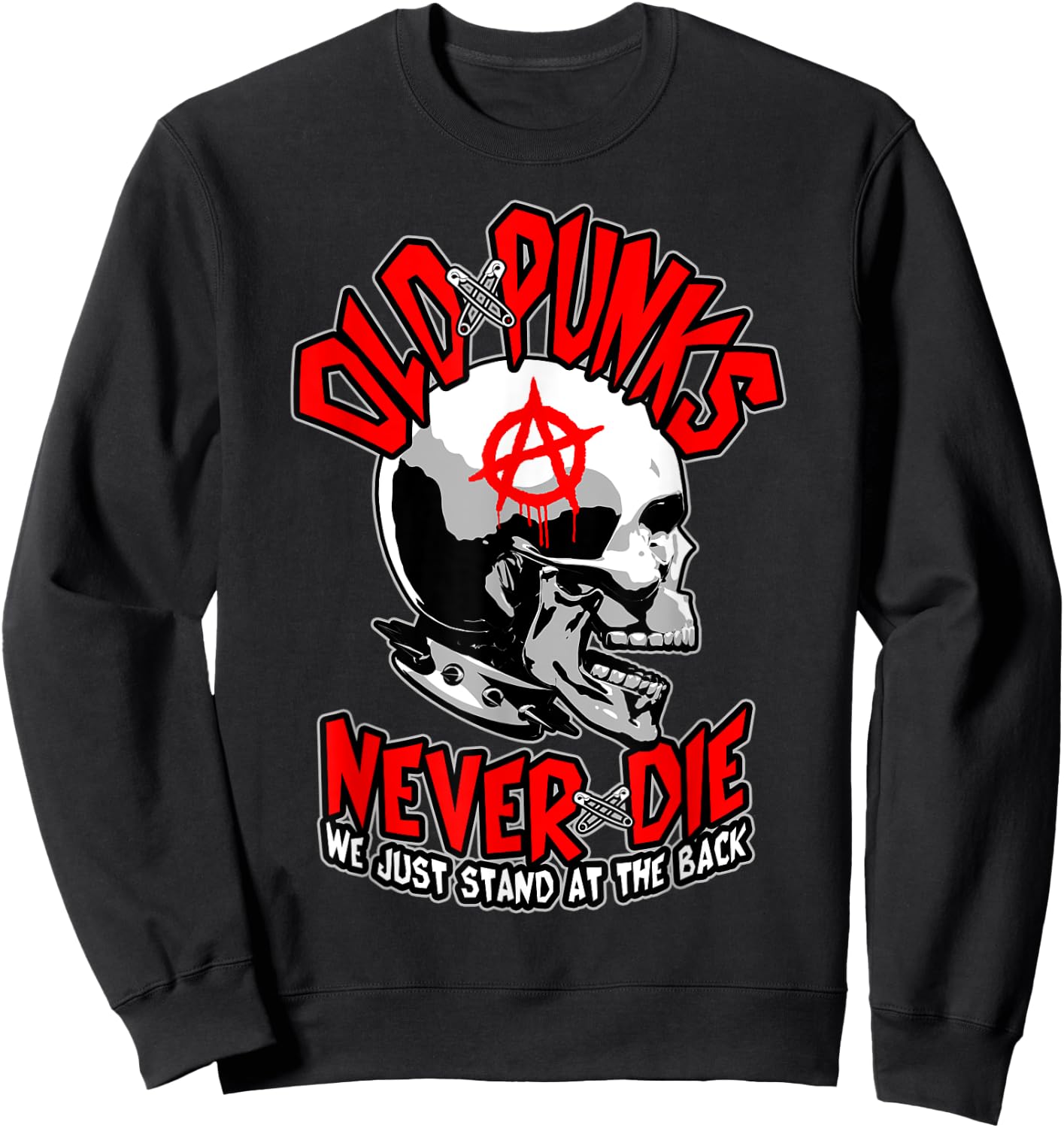 Old Punks Never Die Punk Rock Music Mohawk Skull Sweatshirt - Sweatshirt | Black