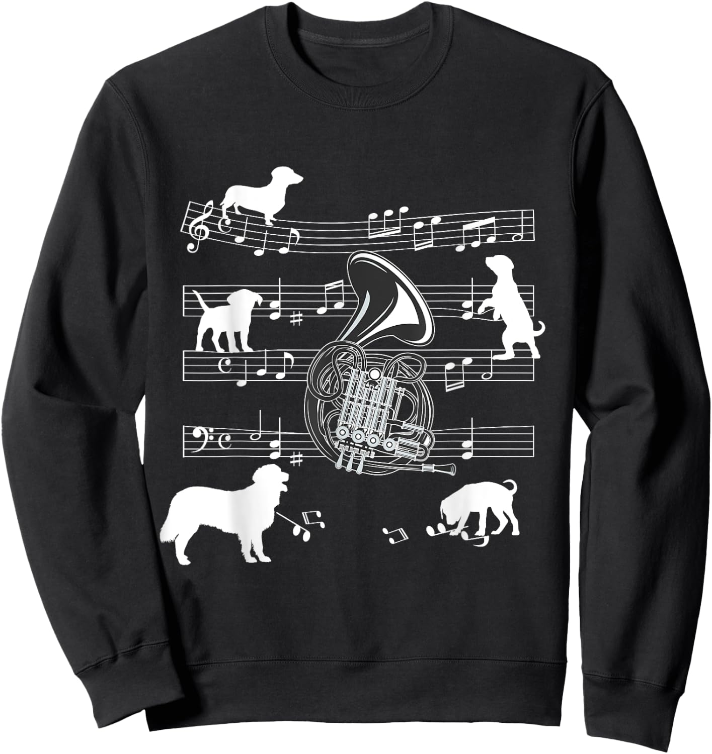 French Horn Player Dog for Horn Player Dogs and French Horn Men Women Girls Kids Sweatshirt - Sweatshirt | Black