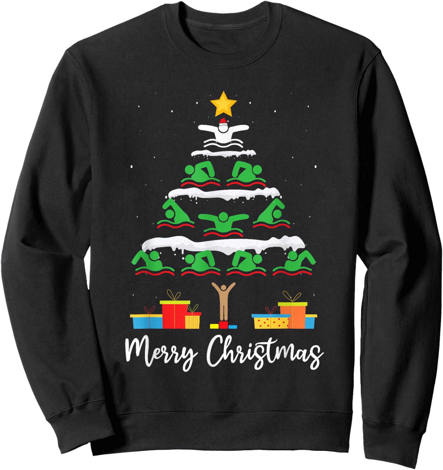 Merry Christmas Santa Christmas Tree Swiming Lover Swimmer Sweatshirt - Sweatshirt | Black