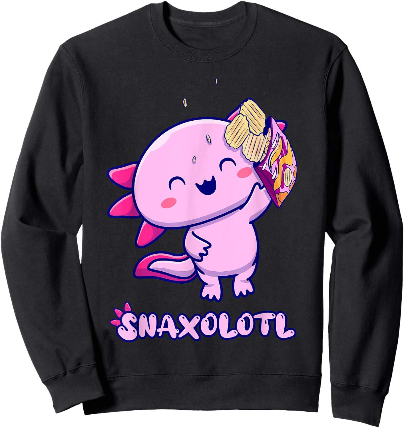 Snaxolotl Pink Axolotl with Snacks Sweatshirt - Sweatshirt | Black