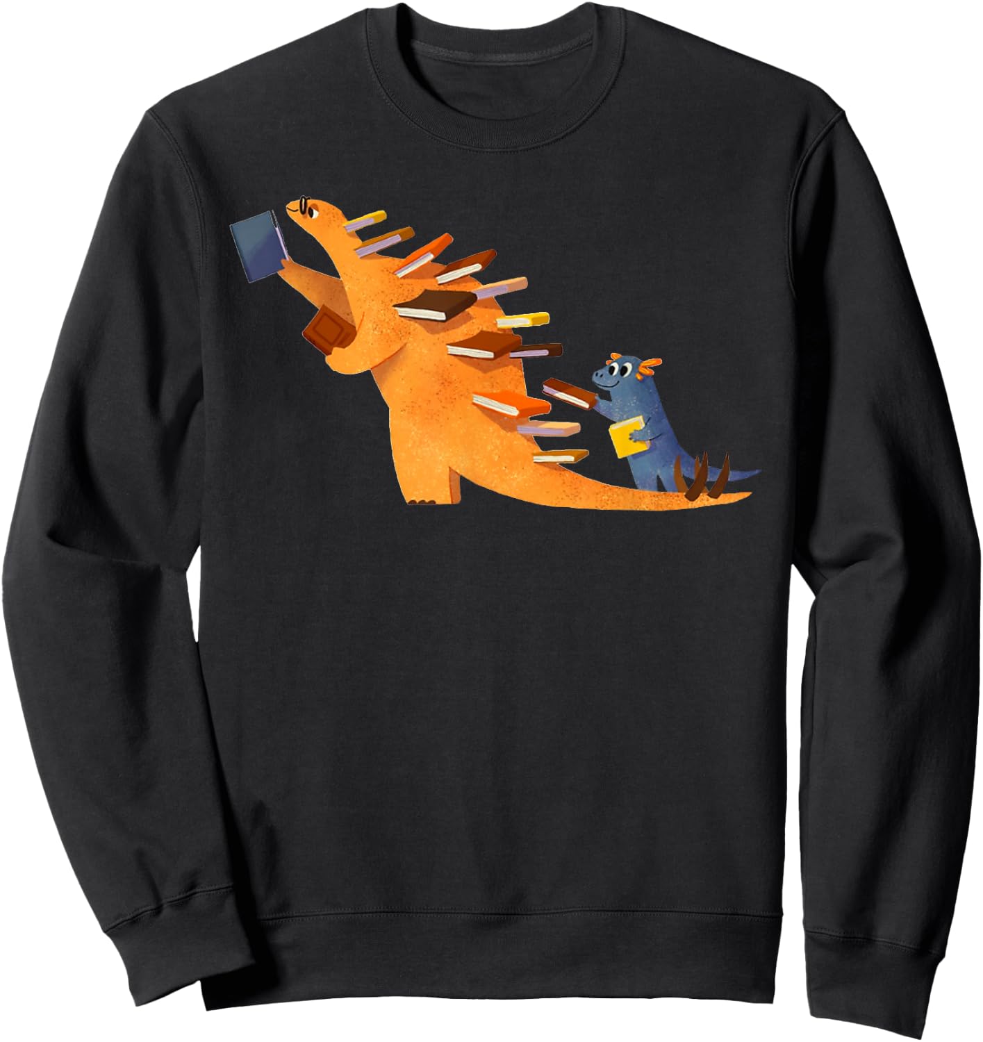 Cute Dinosaur Book Reading Sweatshirt - Sweatshirt | Black