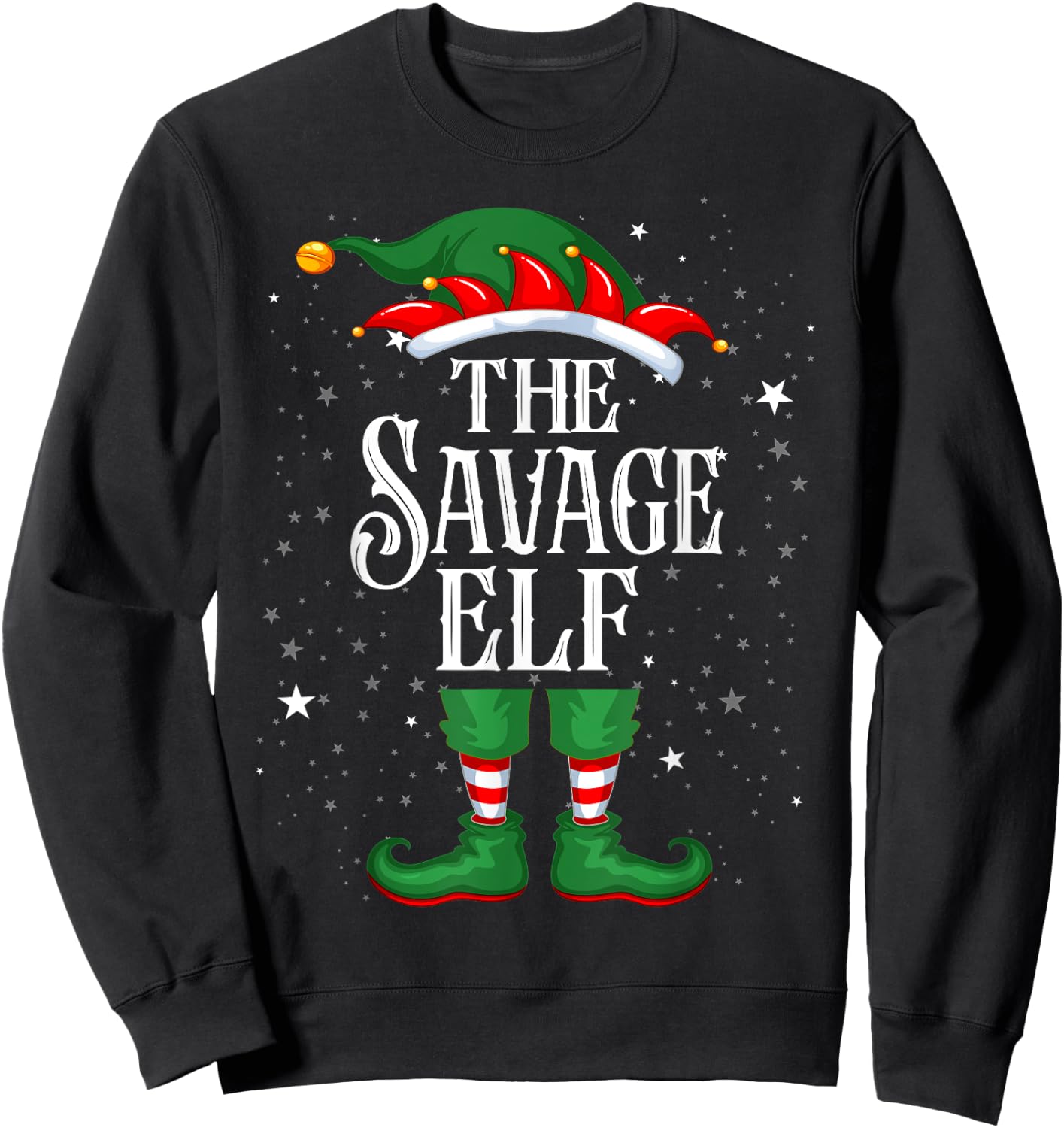 Christmas Elf Matching Family Group Funny The Savage Elf Sweatshirt - Sweatshirt | Black