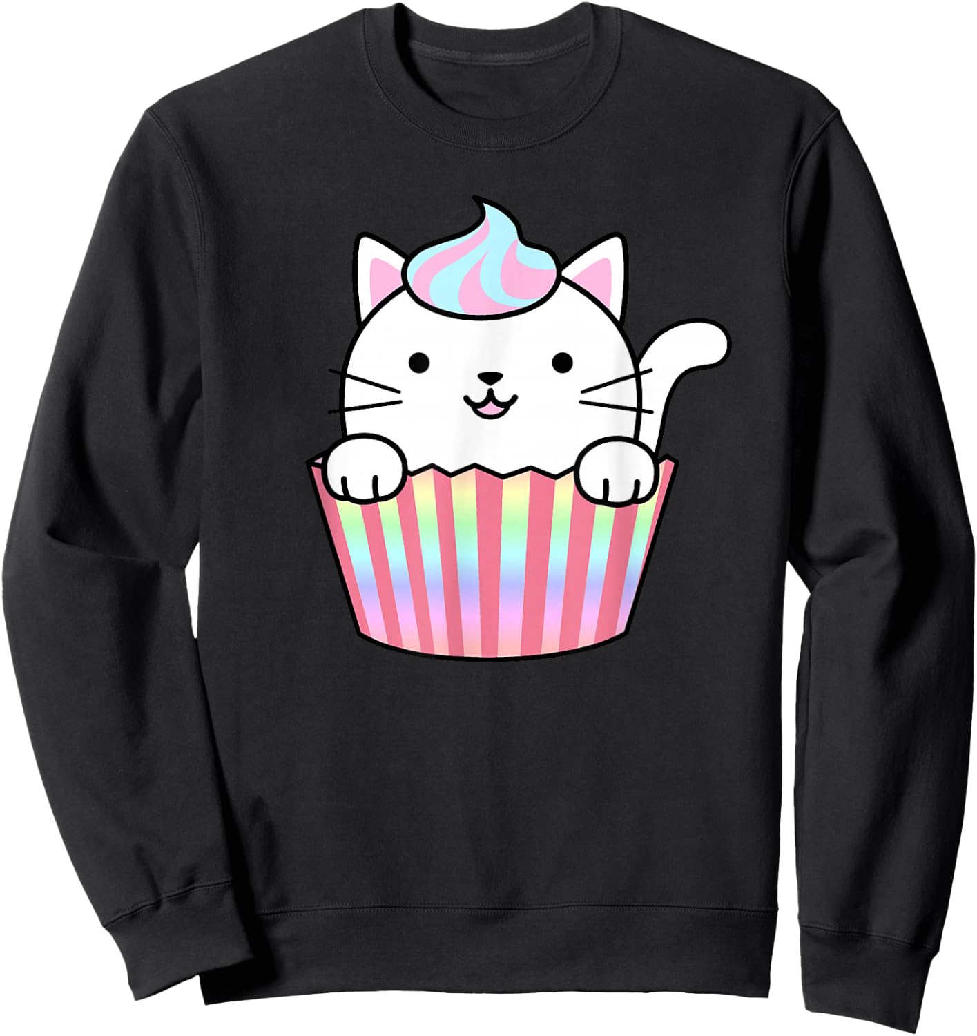 Kawaii Cat Cupcake Women Men Adults Kids Funny Cats Sweatshirt - Sweatshirt | Black