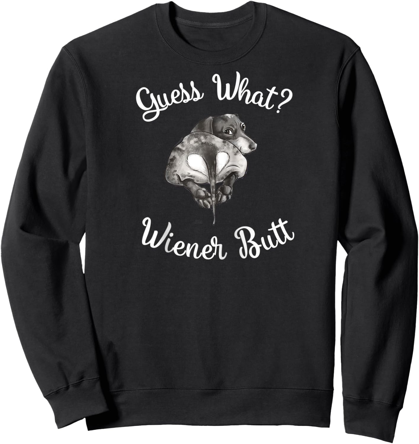 Guess what wiener butt dachshund gift Raglan Baseball Sweatshirt - Sweatshirt | Black