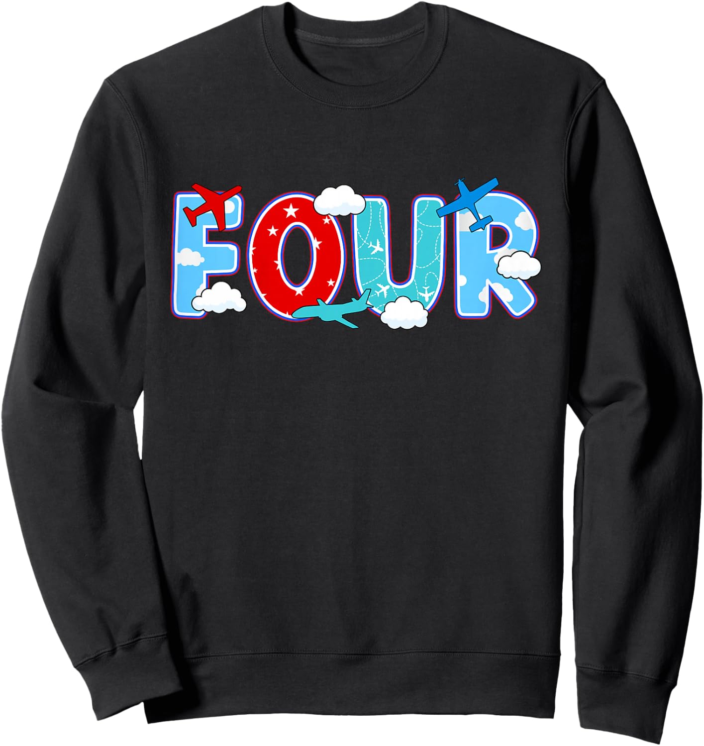 4th Airplane Birthday Party Four Year Old Pilot Birthday Sweatshirt - Sweatshirt | Black