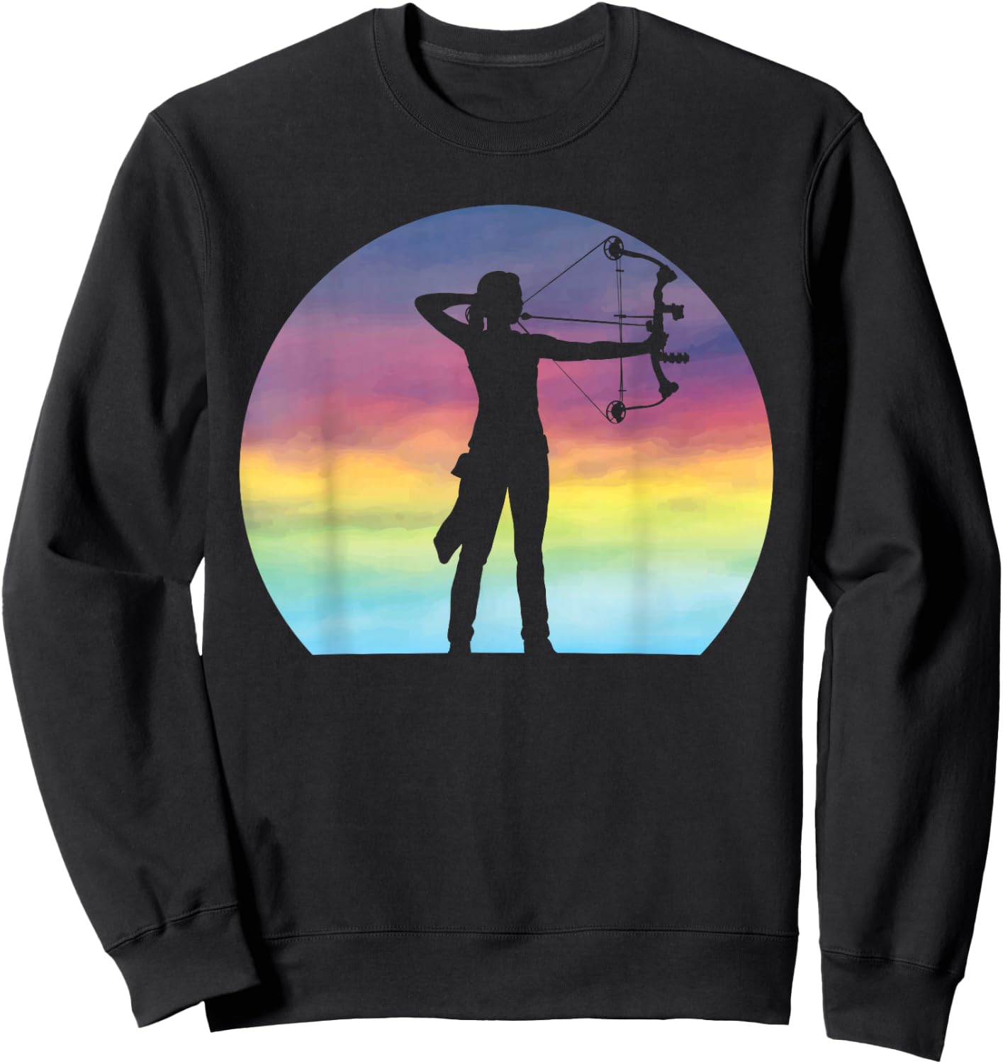 Archery Girl Retro Sunset Bow Hunting Archery Lover Sweatshirt - Sweatshirt | Black