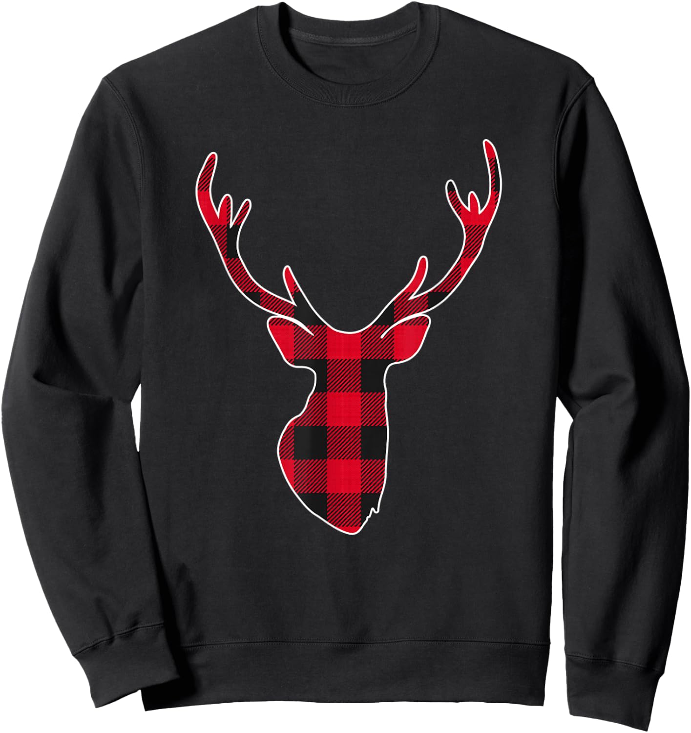 Red Buffalo Plaid Deer Reindeer Head Christmas Hunting Sweatshirt - Sweatshirt | Black