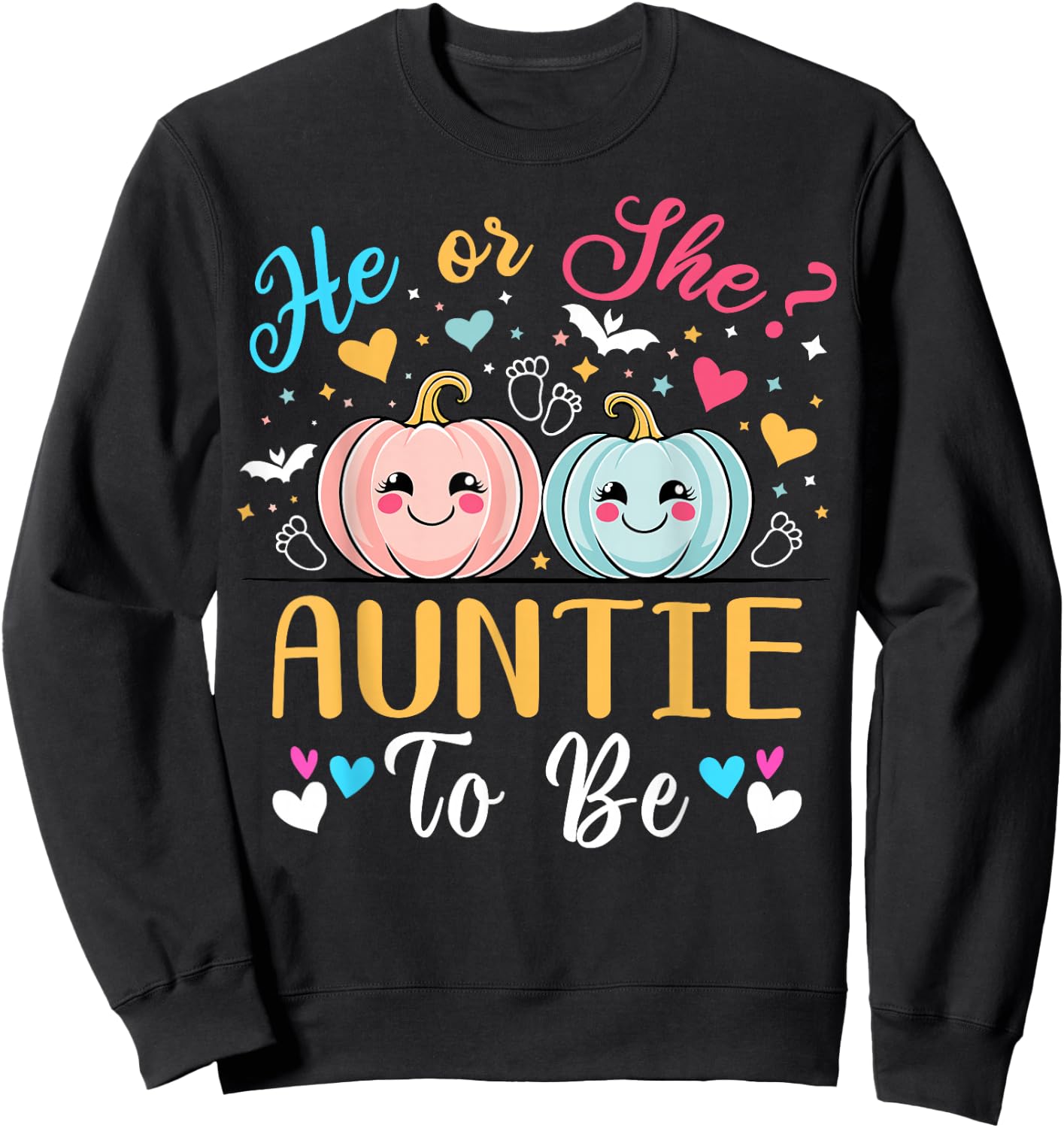 Halloween Gender Reveal He or She Auntie to Be Pumpkin Sweatshirt - Sweatshirt | Black