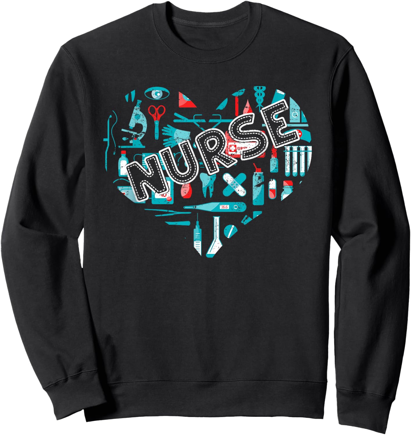 Nursing Heart Healthcare Med Staff Nursery Hospital Nurse Sweatshirt - Sweatshirt | Black