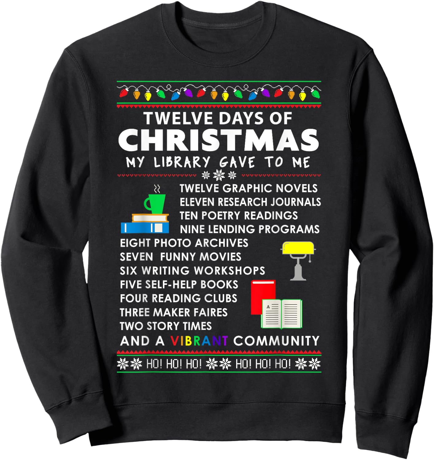 Librarian Christmas 12 Days of Christmas Library Song Sweatshirt - Sweatshirt | Black
