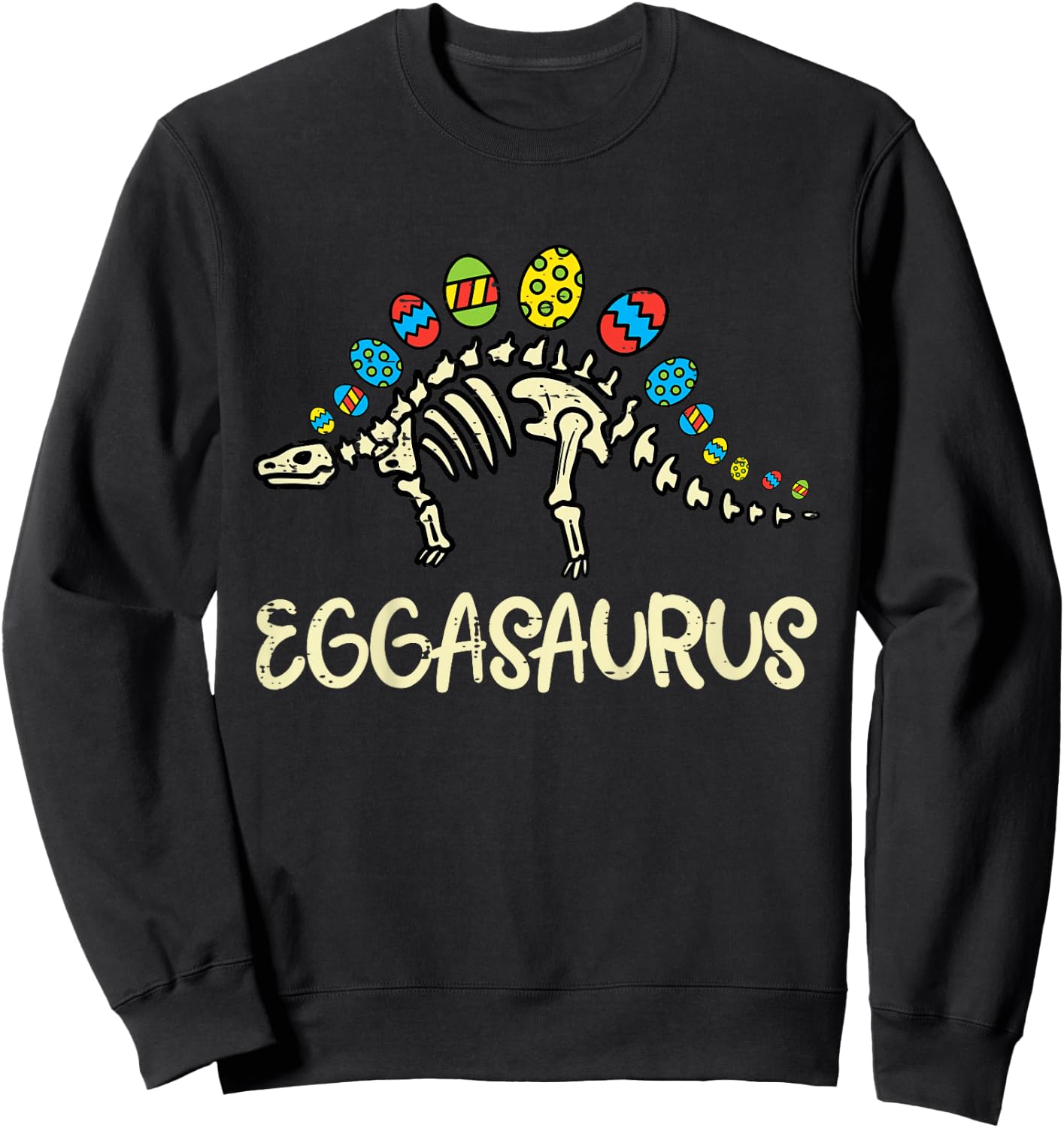 Kids Eggasaurus Easter Stegosaurus Dinosaur Boys Kids Toddler Sweatshirt - Sweatshirt | Black