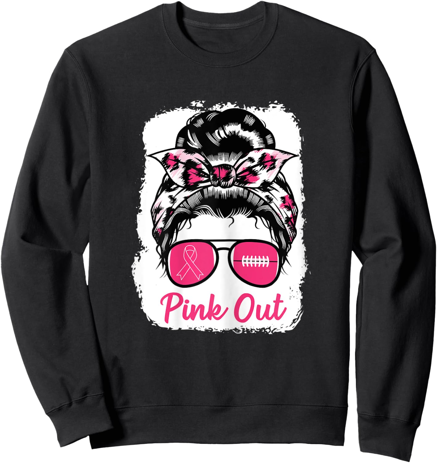 Pink Out Bleached Football Mom Breast Cancer Awareness Girls Sweatshirt - Sweatshirt | Black